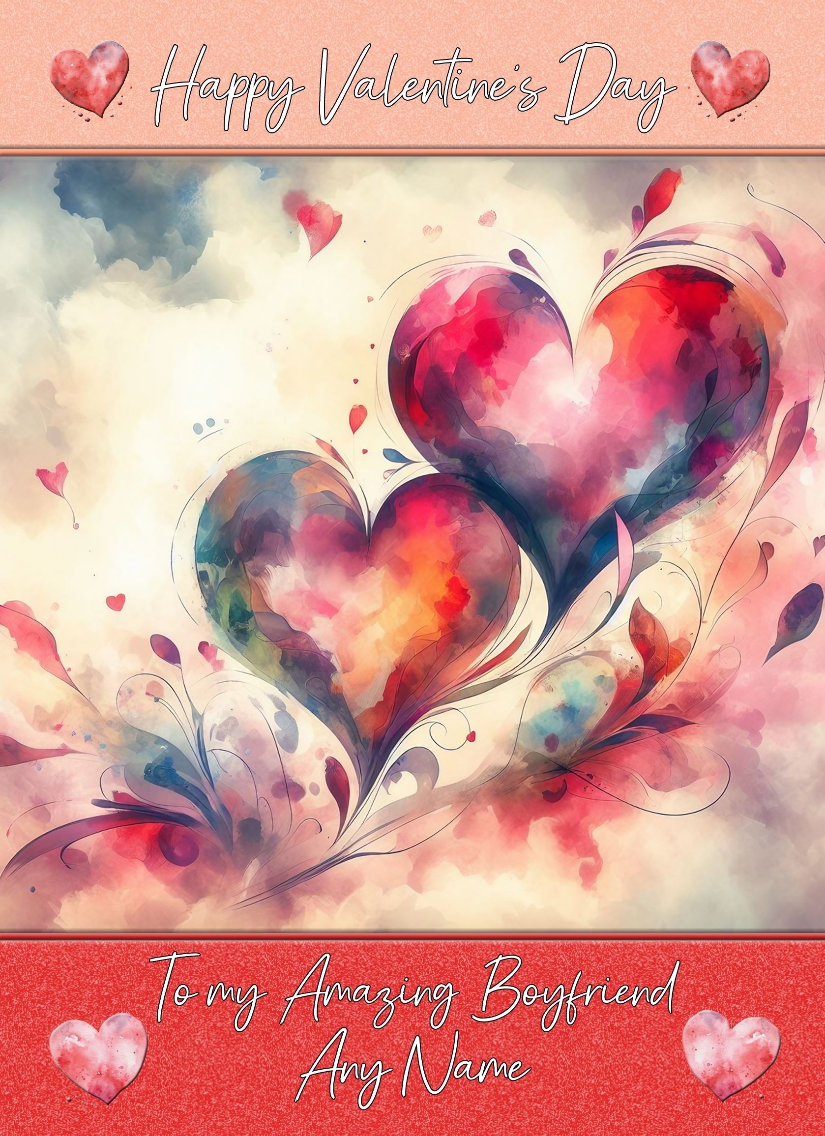 Personalised Valentines Day Card for Boyfriend (Heart Art, Design 1)