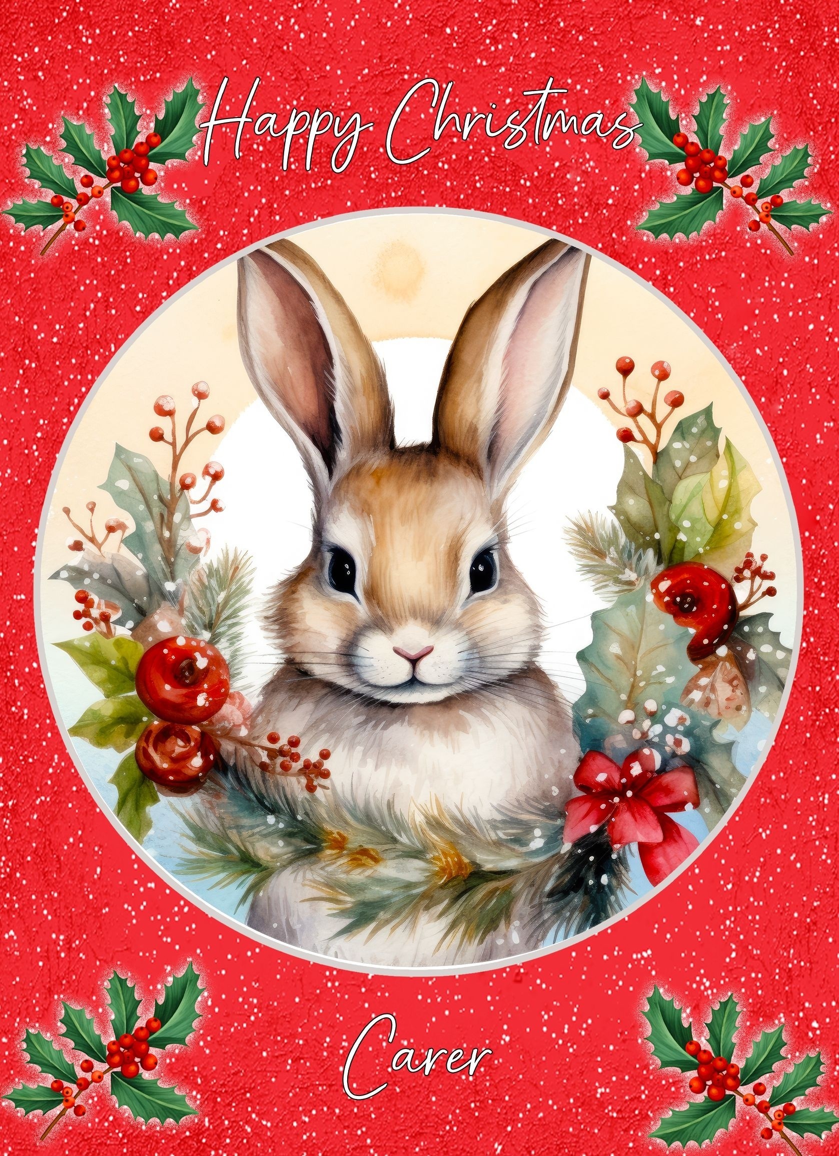 Christmas Card For Carer (Globe, Rabbit)