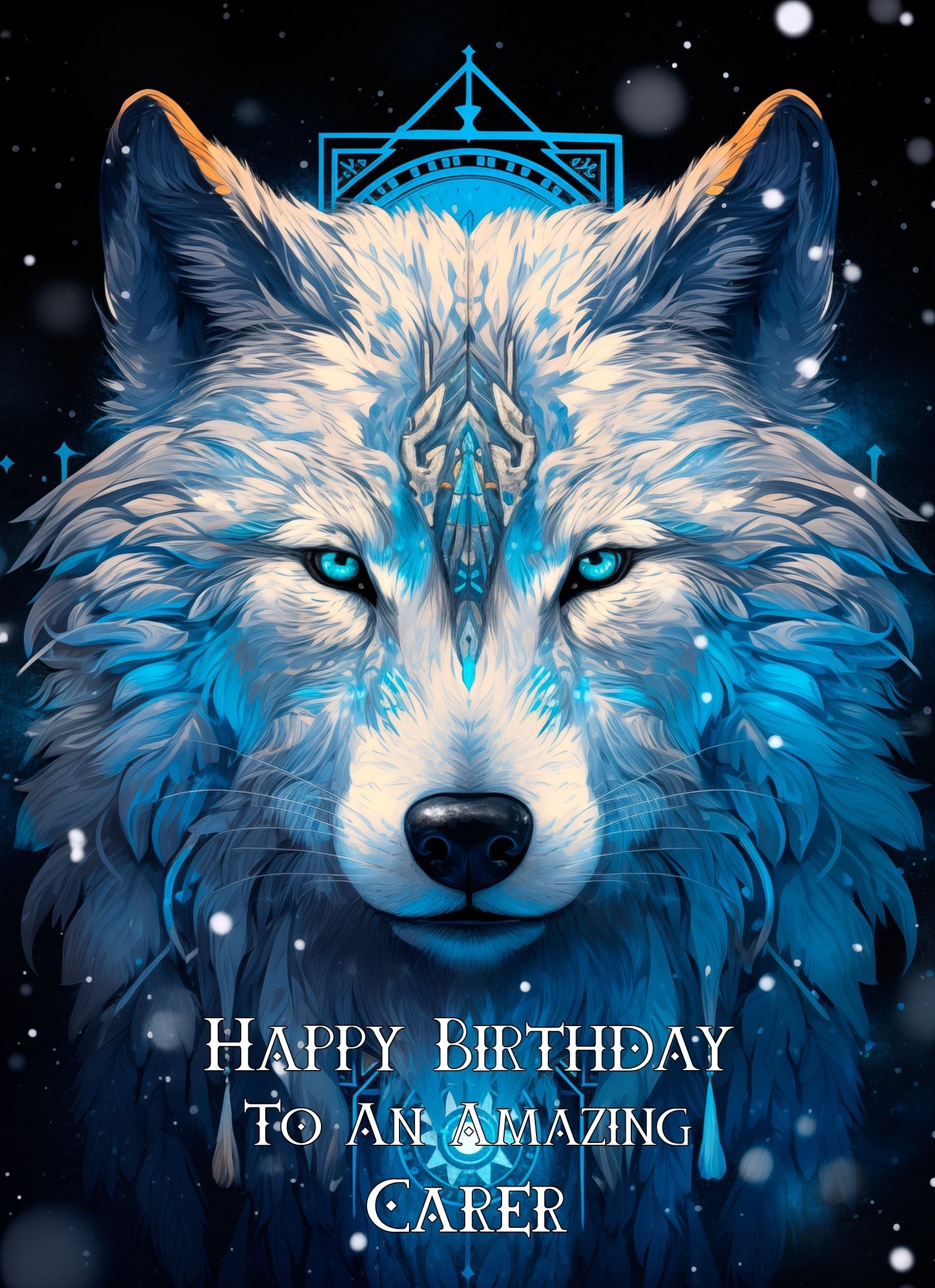 Tribal Wolf Art Birthday Card For Carer (Design 2)
