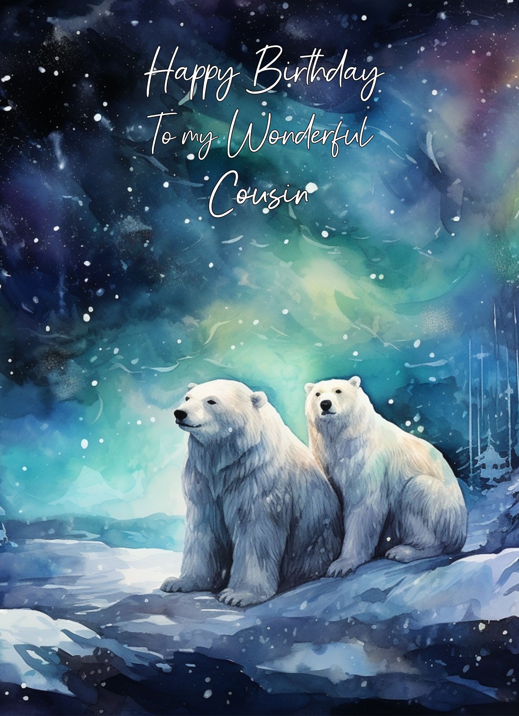 Polar Bear Art Birthday Card For Cousin (Design 5)