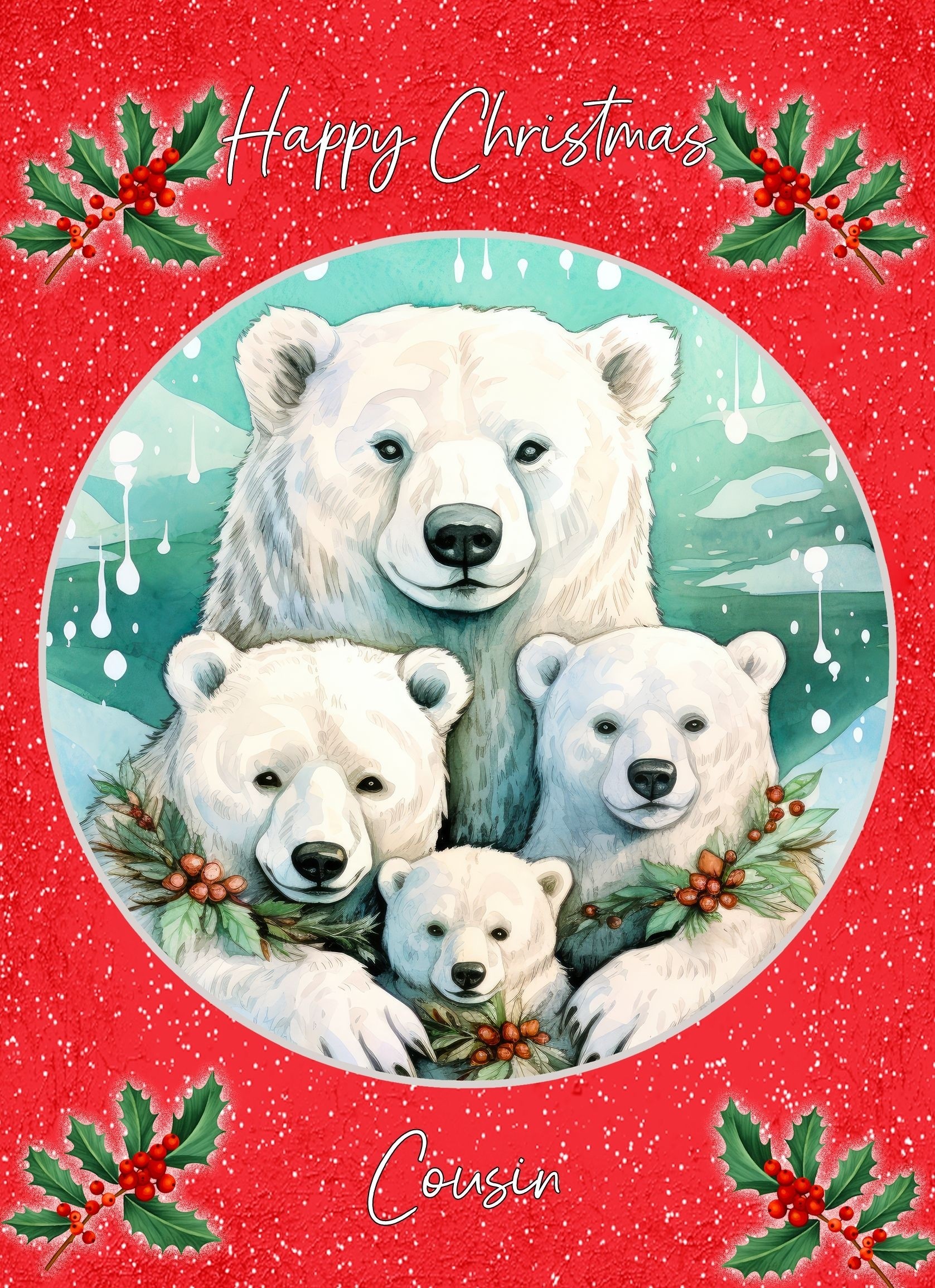 Christmas Card For Cousin (Globe, Polar Bear Family)