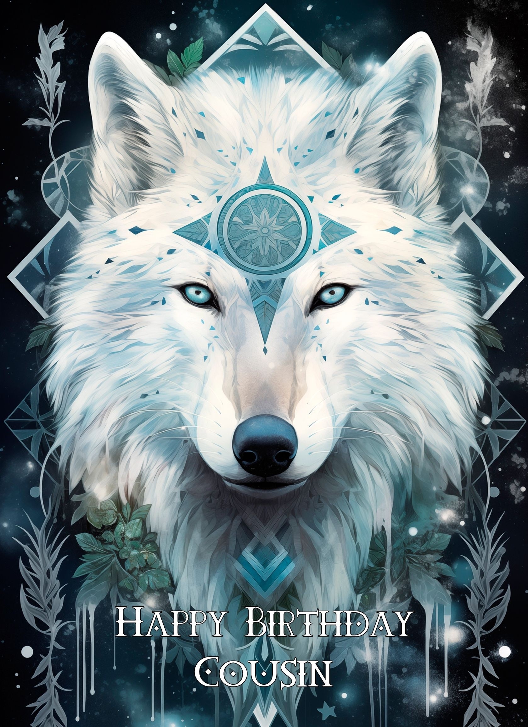 Tribal Wolf Art Birthday Card For Cousin (Design 5)