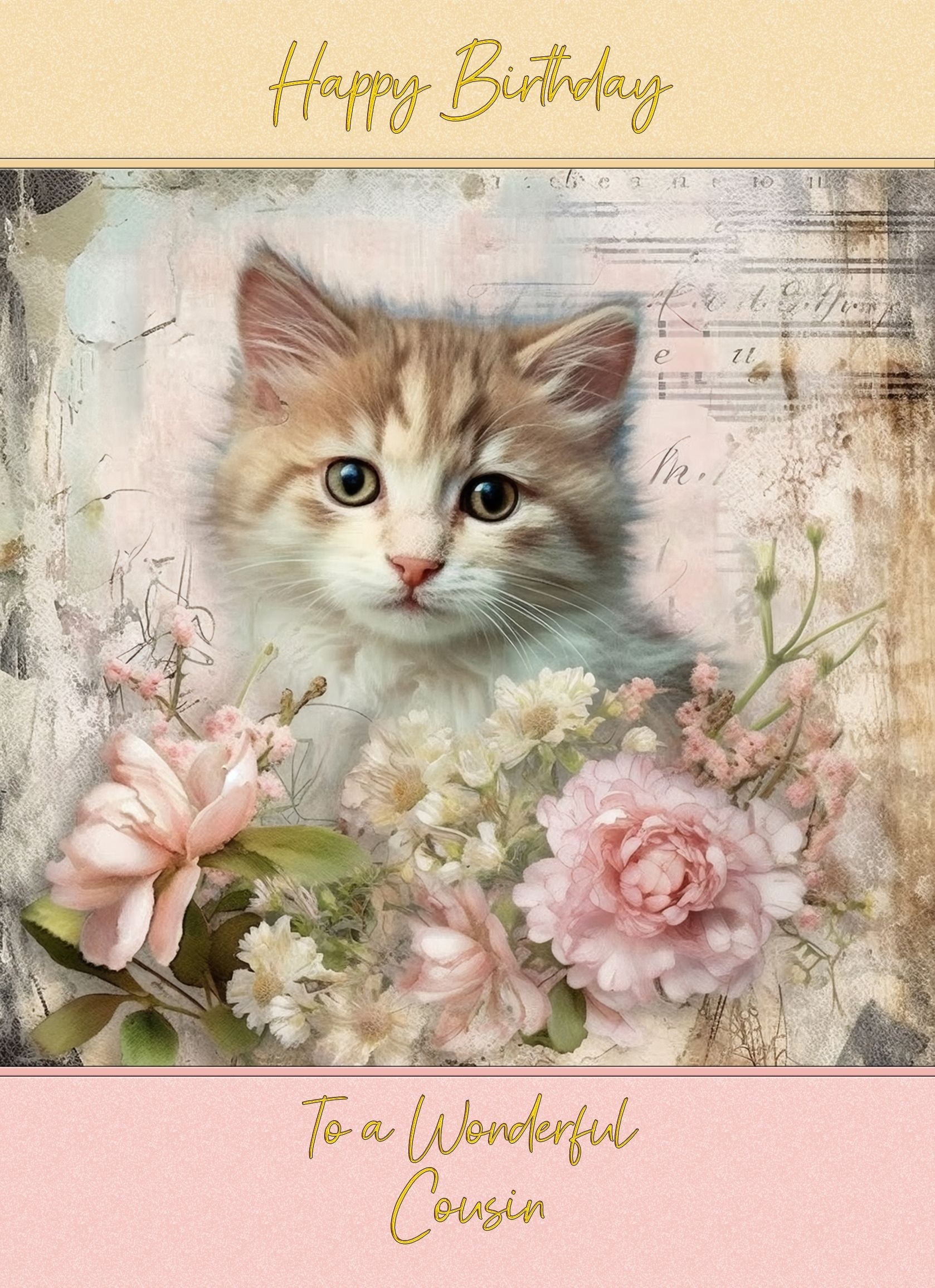 Cat Art Birthday Card for Cousin (Design 3)