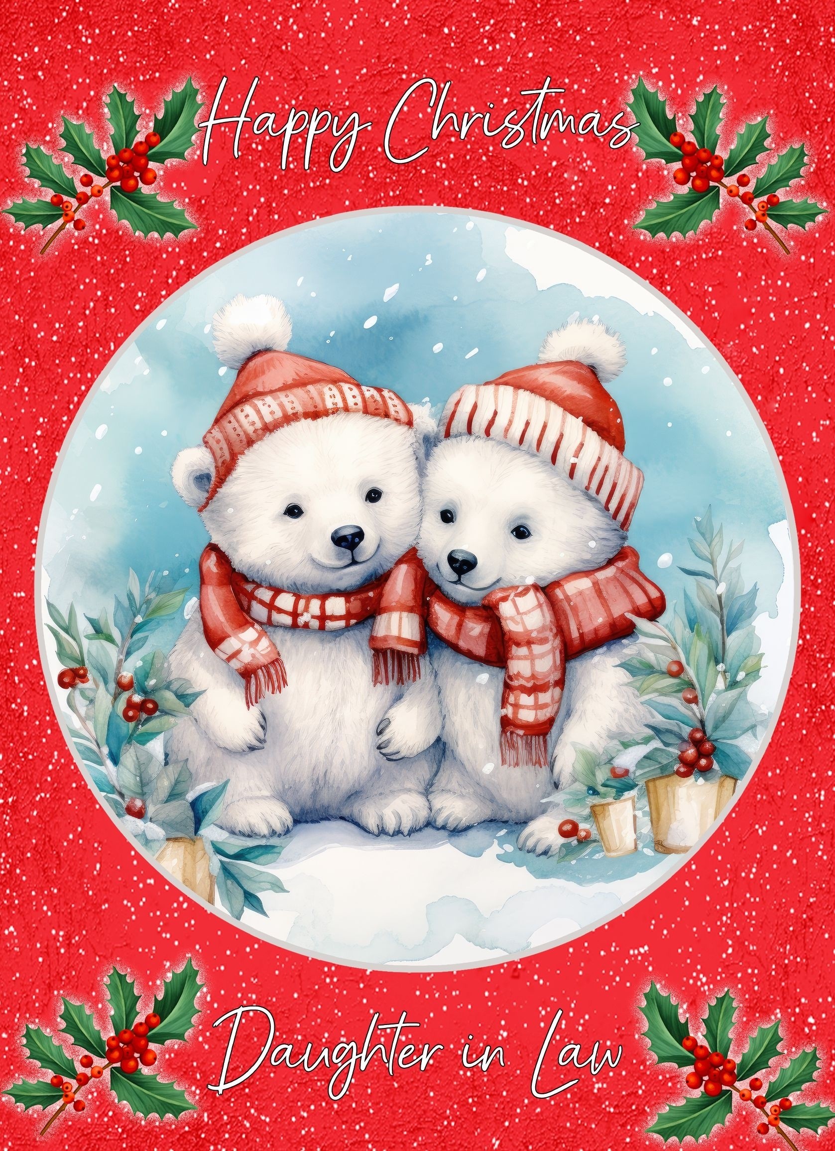 Christmas Card For Daughter in Law (Globe, Polar Bear Couple)