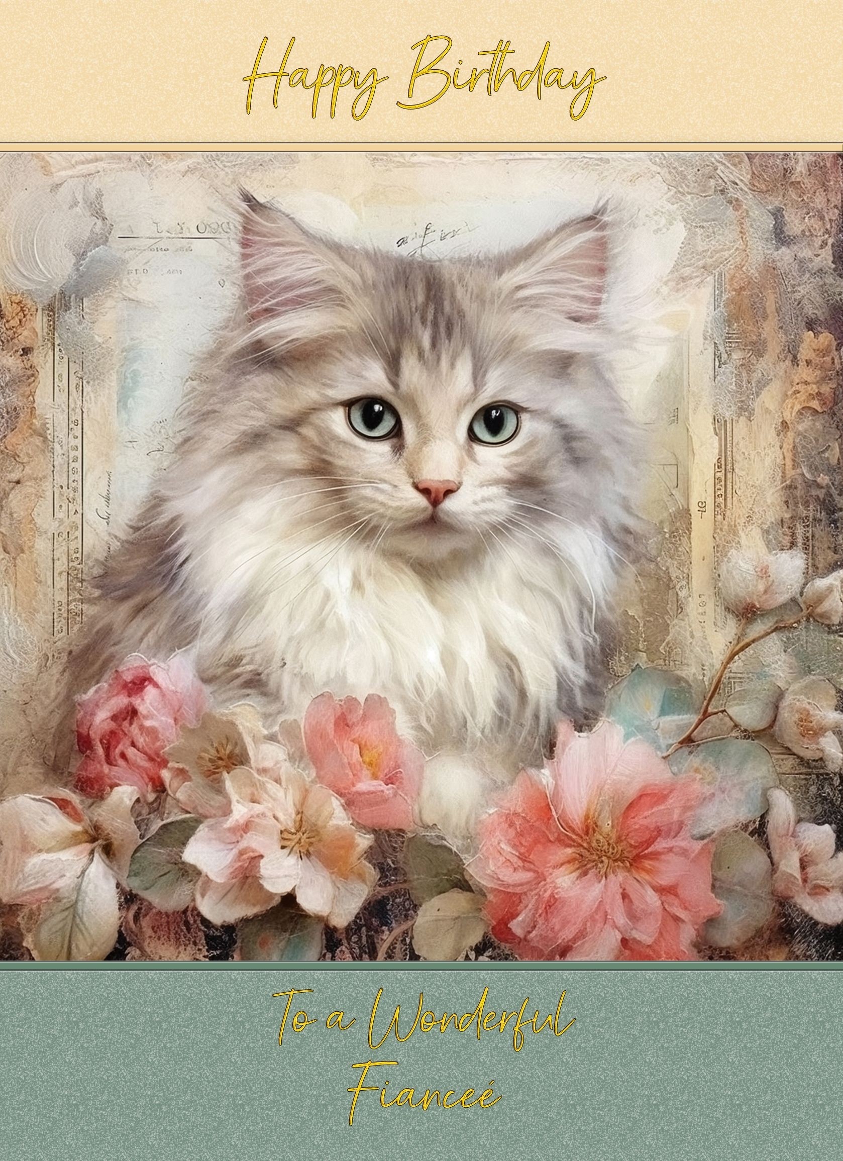 Cat Art Birthday Card for Fiancee (Design 4)