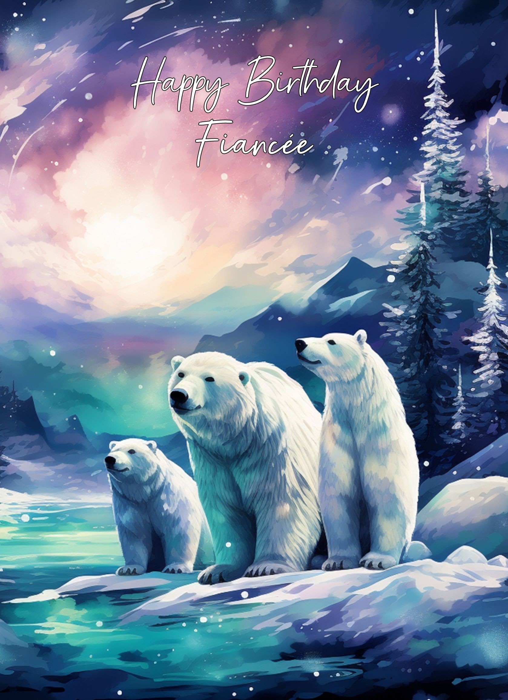 Polar Bear Art Birthday Card For Fiancee (Design 1)