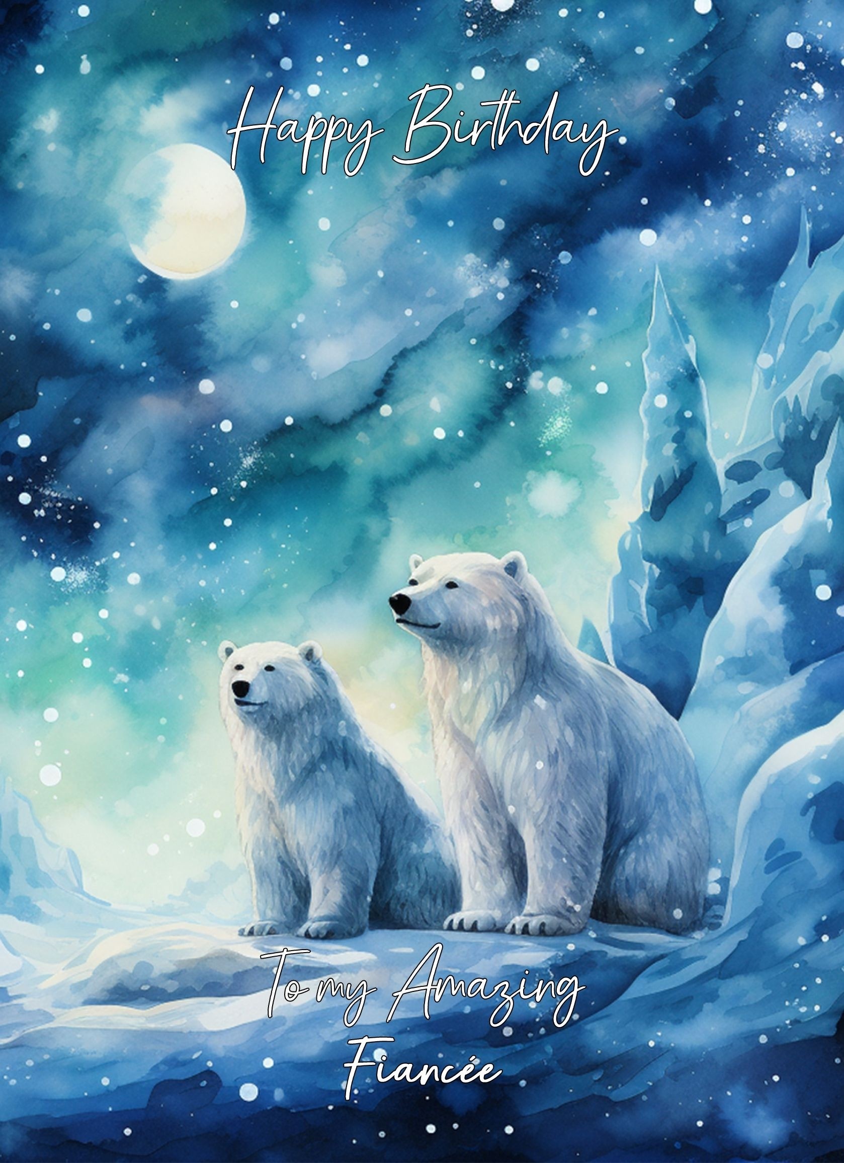 Polar Bear Art Birthday Card For Fiancee (Design 2)
