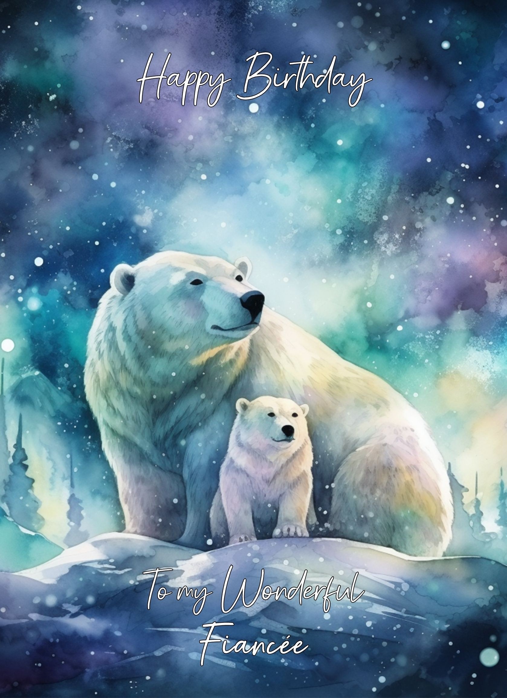 Polar Bear Art Birthday Card For Fiancee (Design 3)