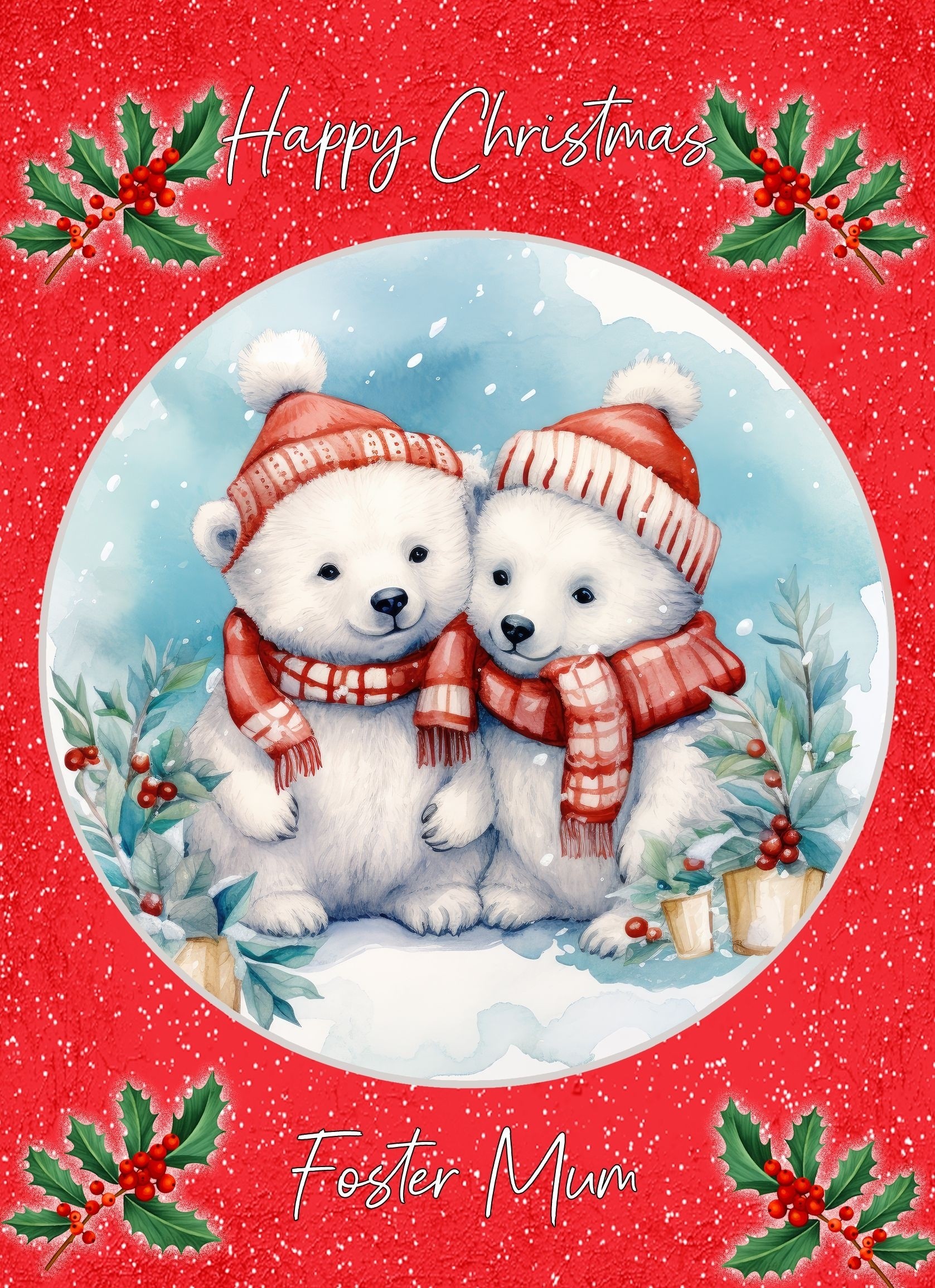 Christmas Card For Foster Mum (Globe, Polar Bear Couple)