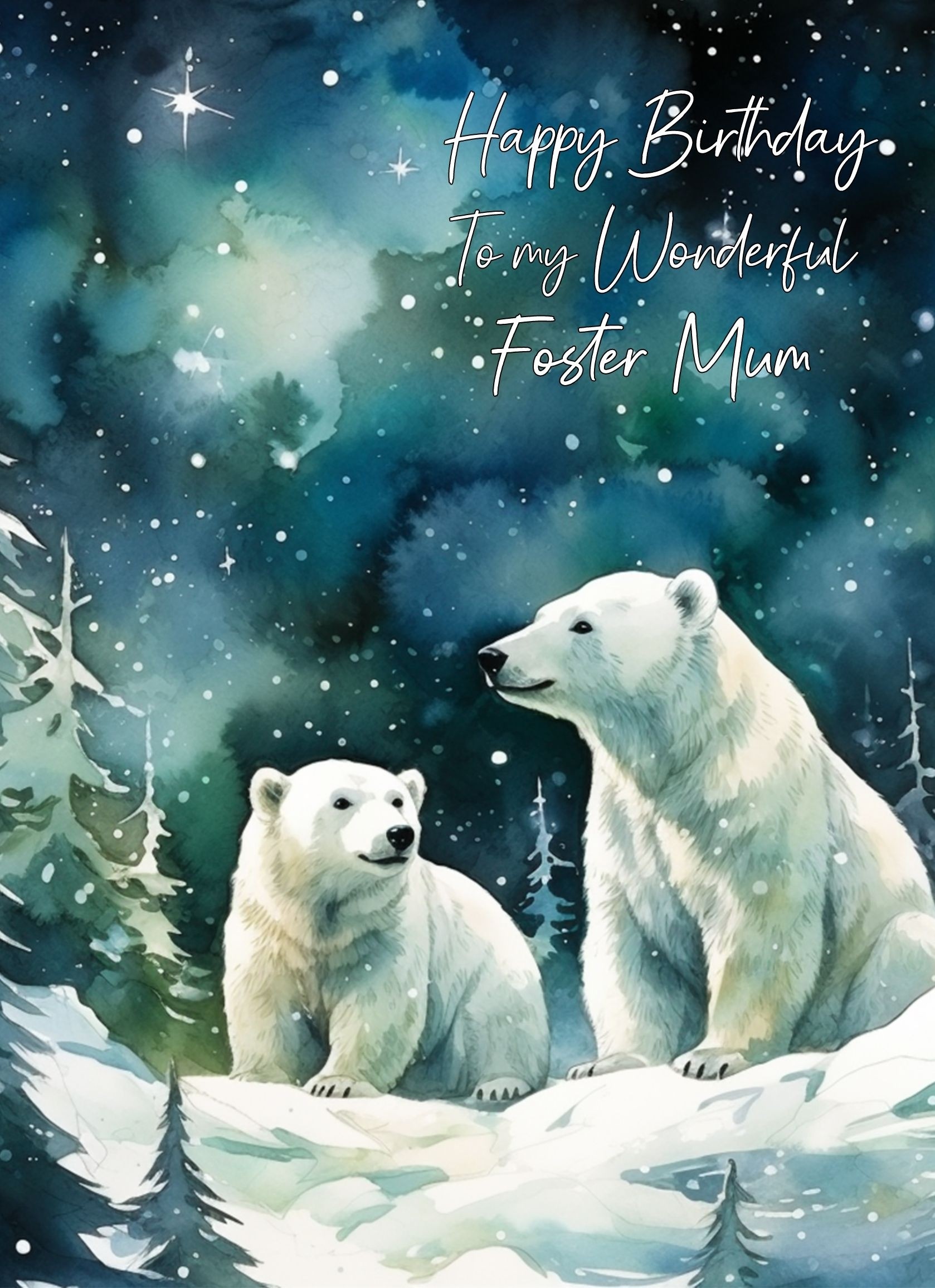 Polar Bear Art Birthday Card For Foster Mum (Design 4)