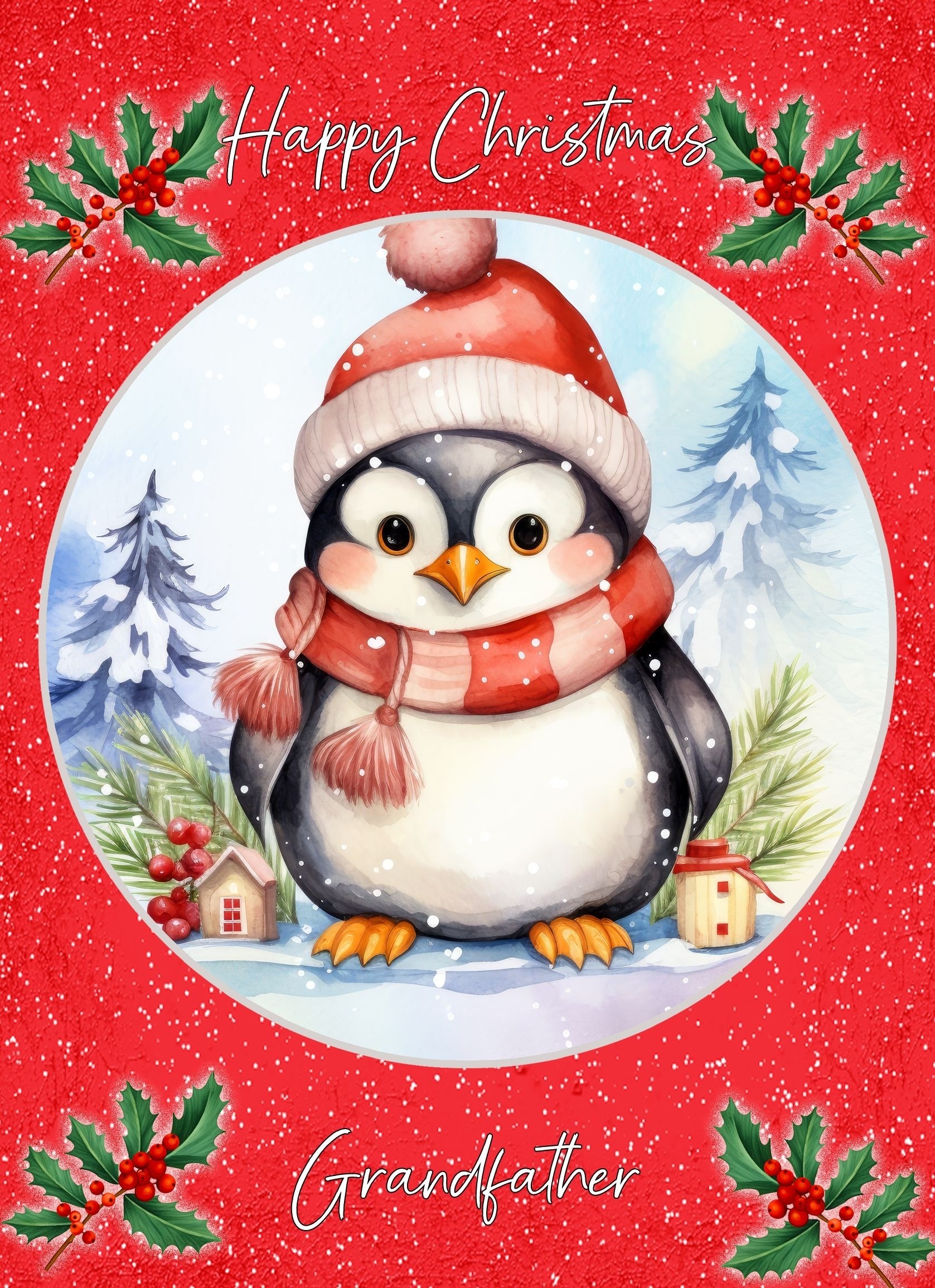 Christmas Card For Grandfather (Globe, Penguin)