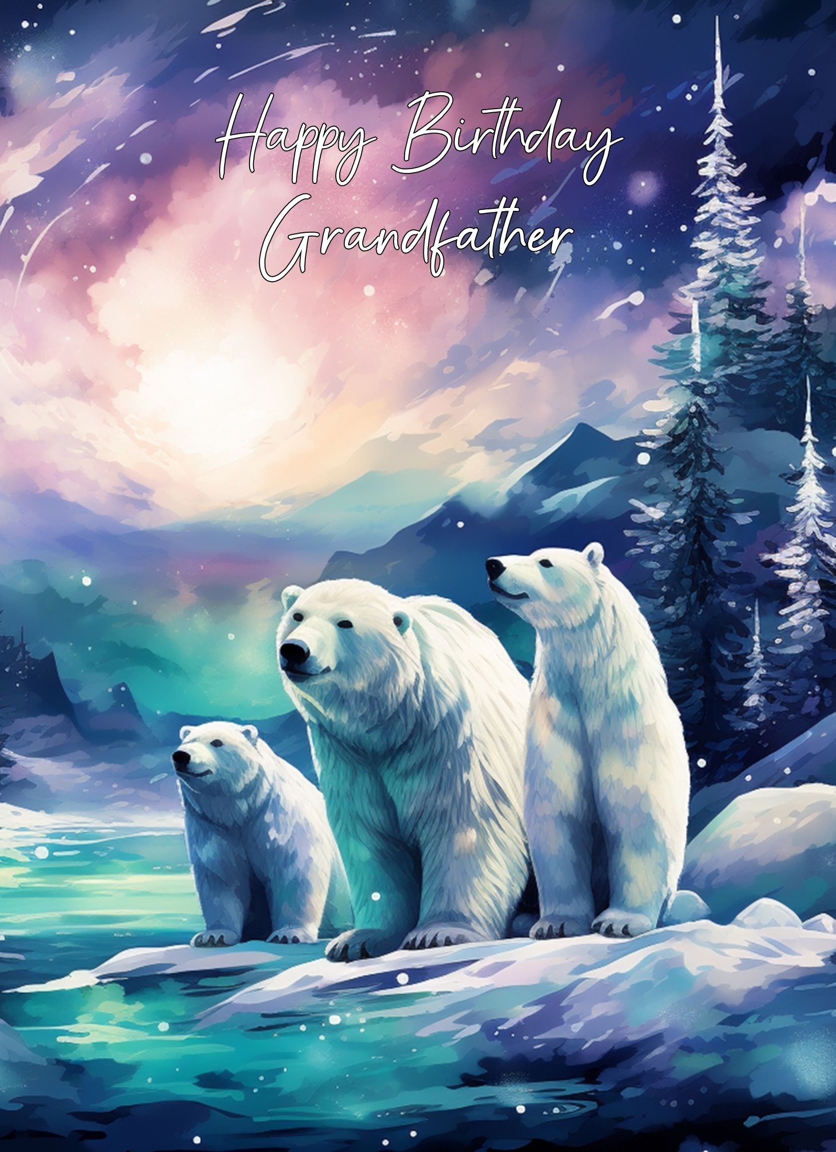 Polar Bear Art Birthday Card For Grandfather (Design 1)
