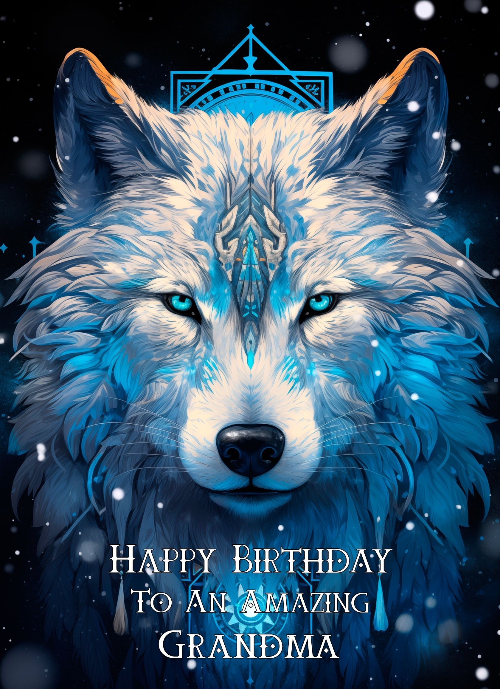 Tribal Wolf Art Birthday Card For Grandma (Design 2)