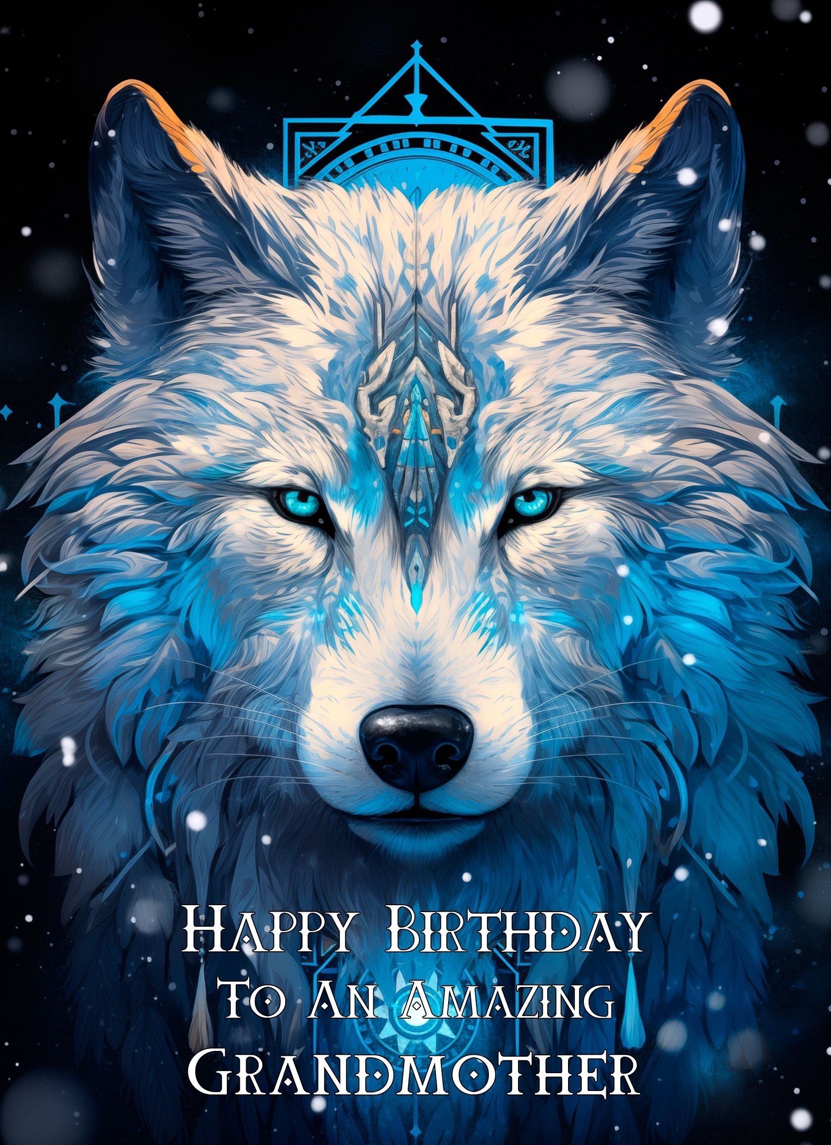 Tribal Wolf Art Birthday Card For Grandmother (Design 2)