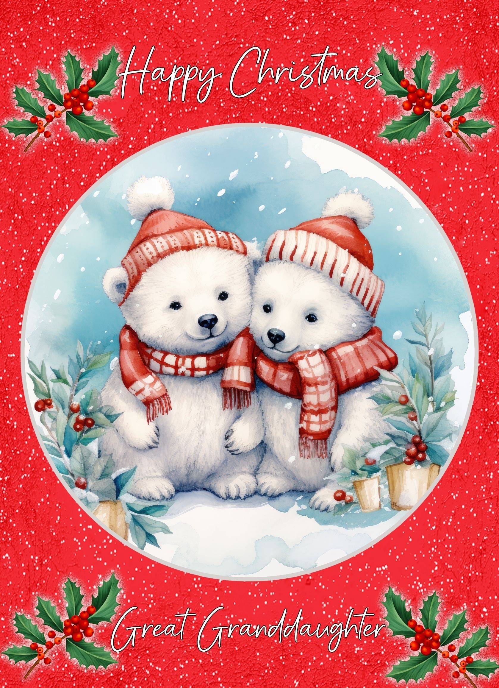 Christmas Card For Great Granddaughter (Globe, Polar Bear Couple)