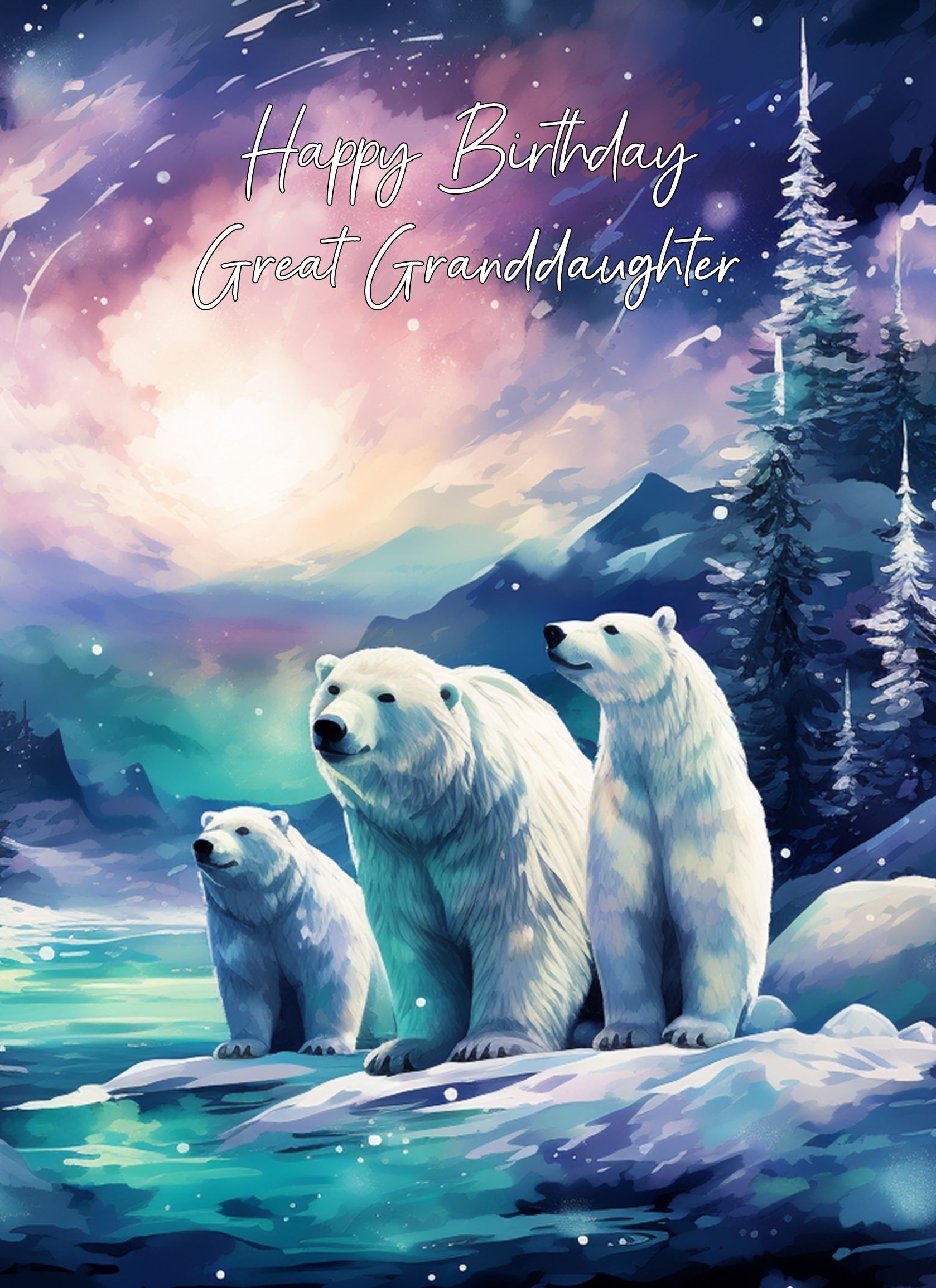 Polar Bear Art Birthday Card For Great Granddaughter (Design 1)