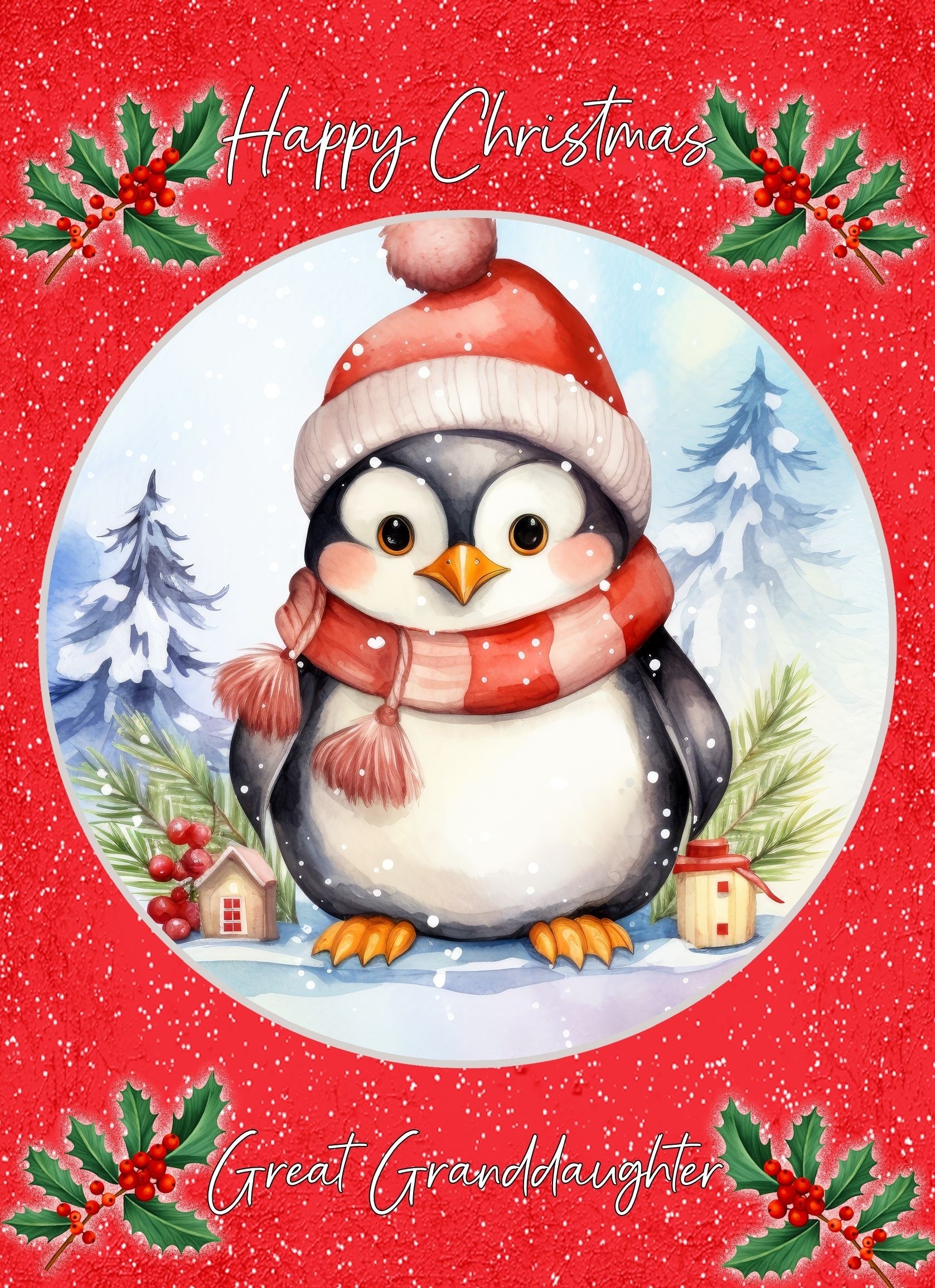 Christmas Card For Great Granddaughter (Globe, Penguin)