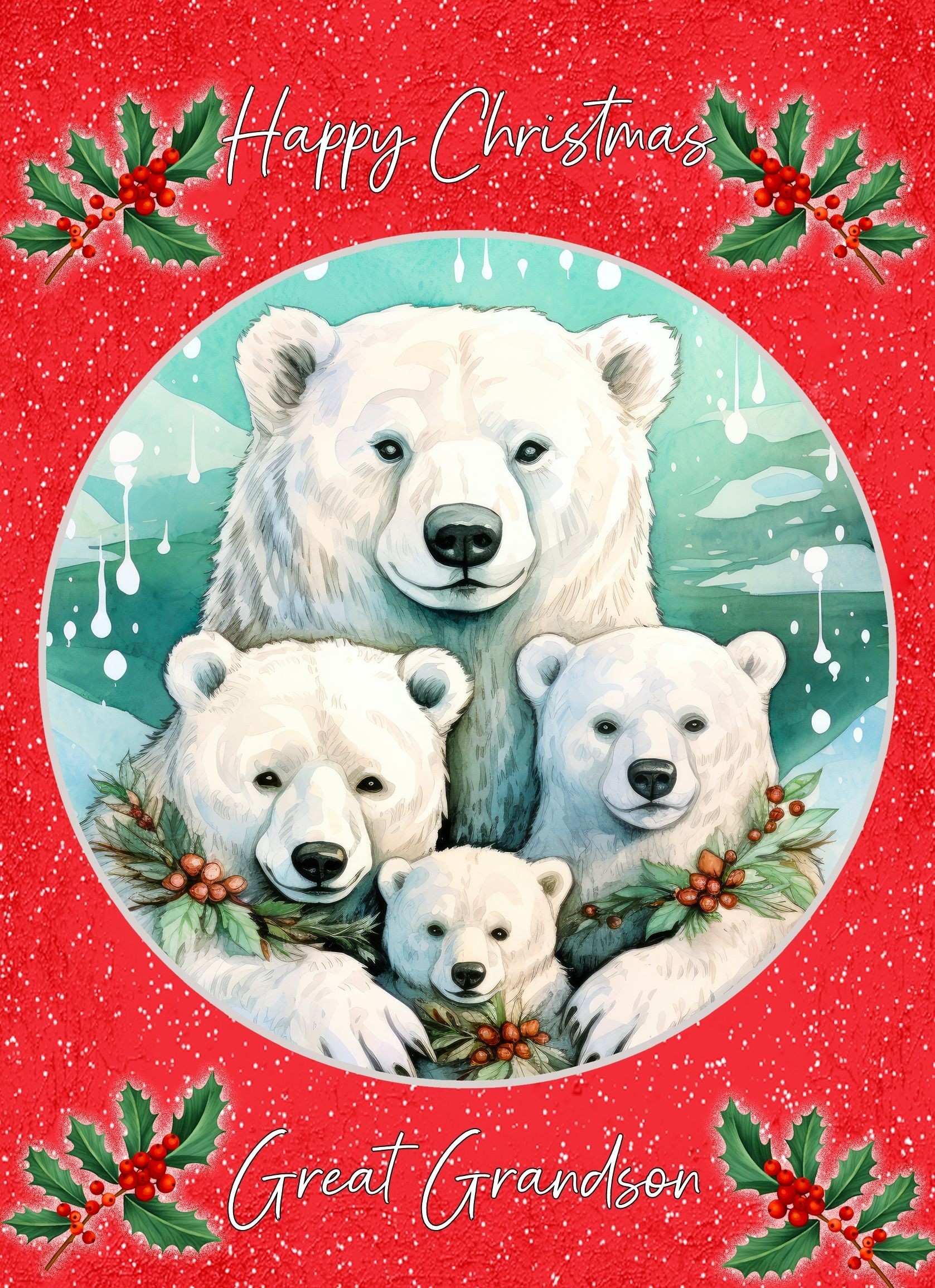 Christmas Card For Great Grandson (Globe, Polar Bear Family)
