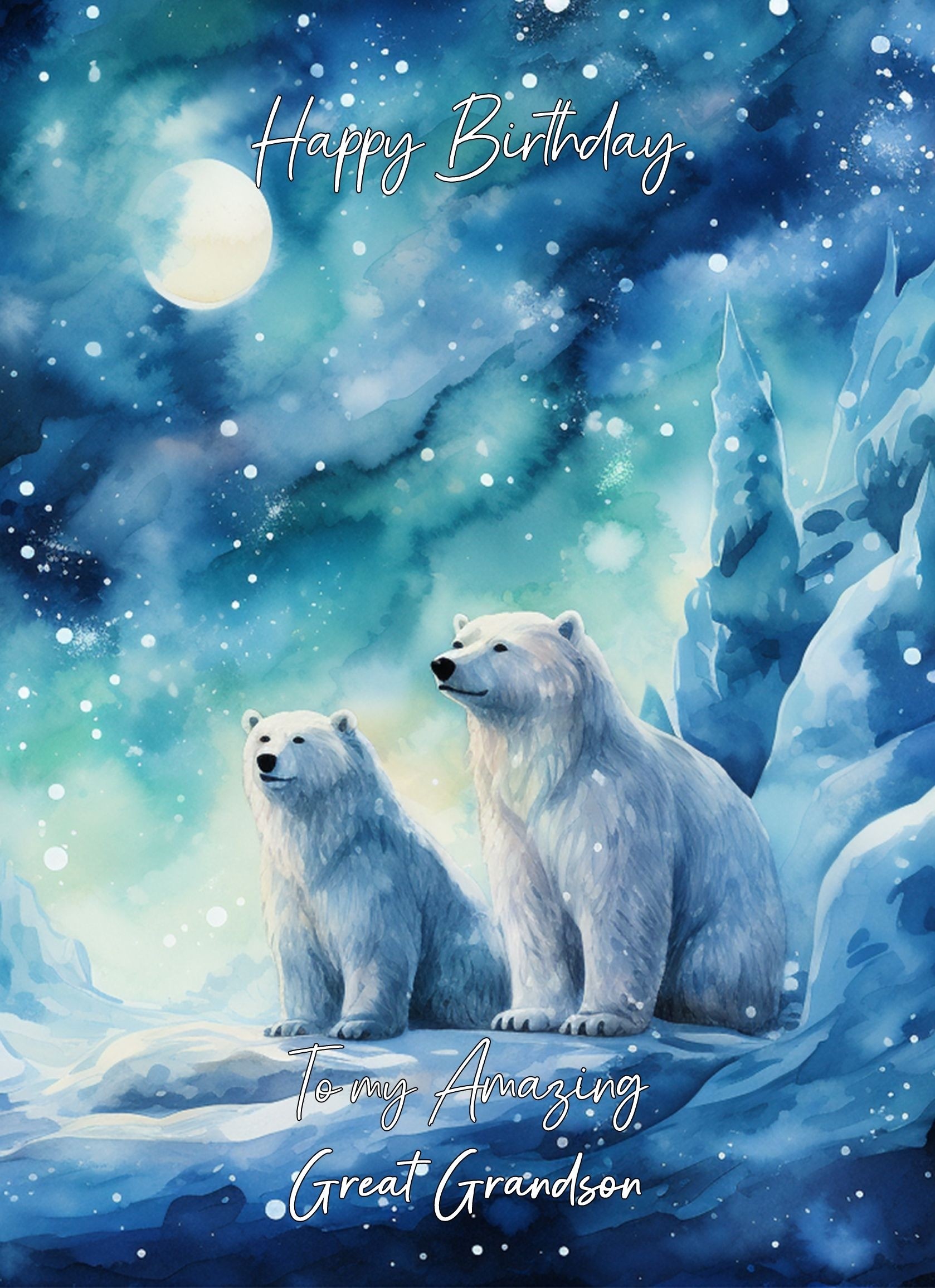 Polar Bear Art Birthday Card For Great Grandson (Design 2)