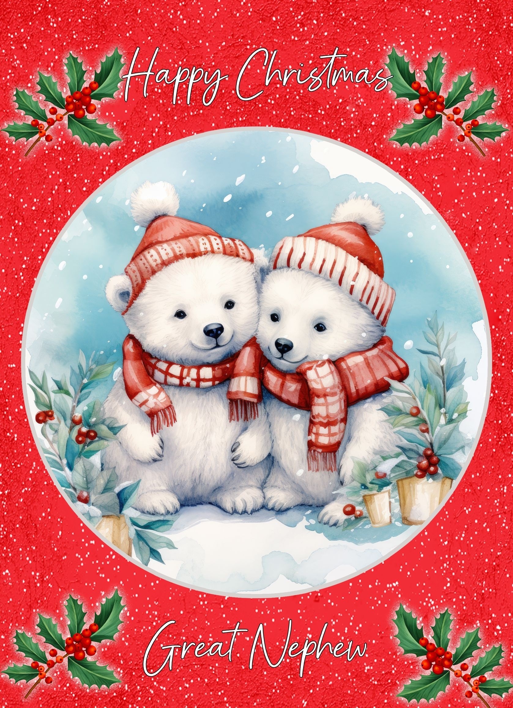 Christmas Card For Great Nephew (Globe, Polar Bear Couple)