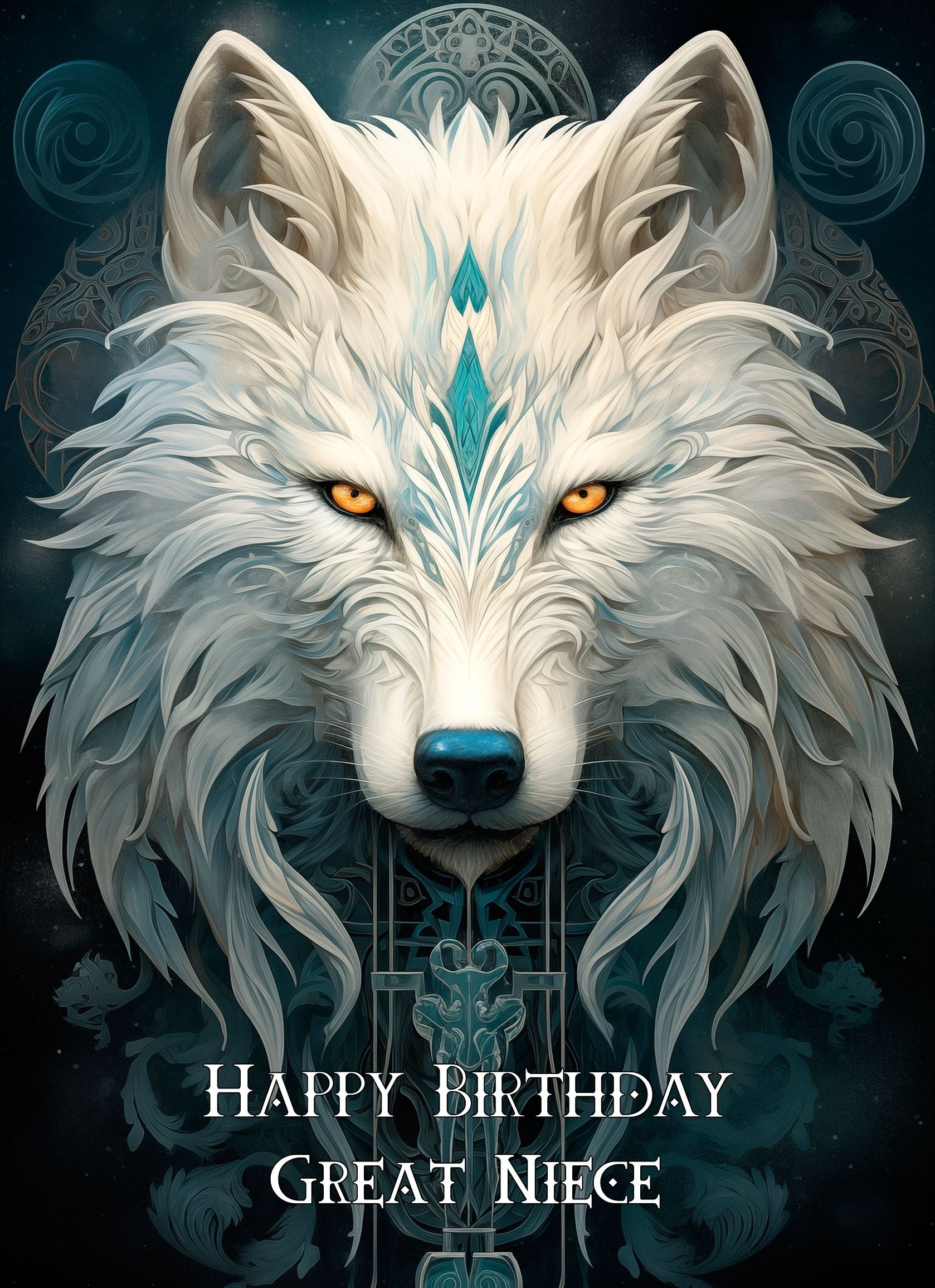 Tribal Wolf Art Birthday Card For Great Niece (Design 1)