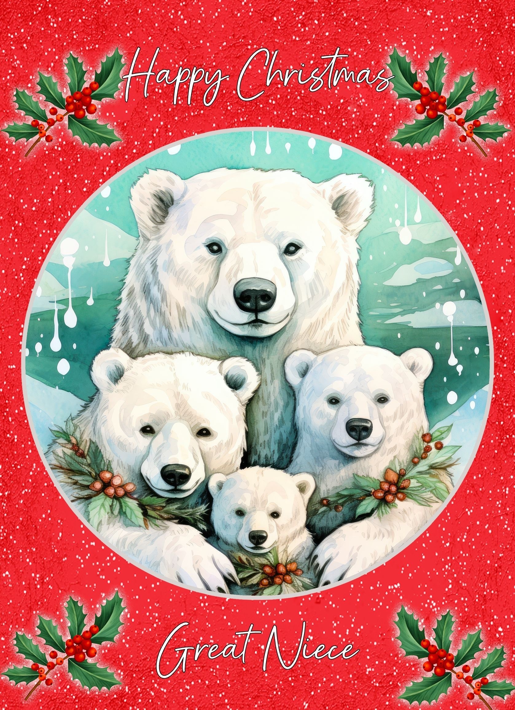 Christmas Card For Great Niece (Globe, Polar Bear Family)