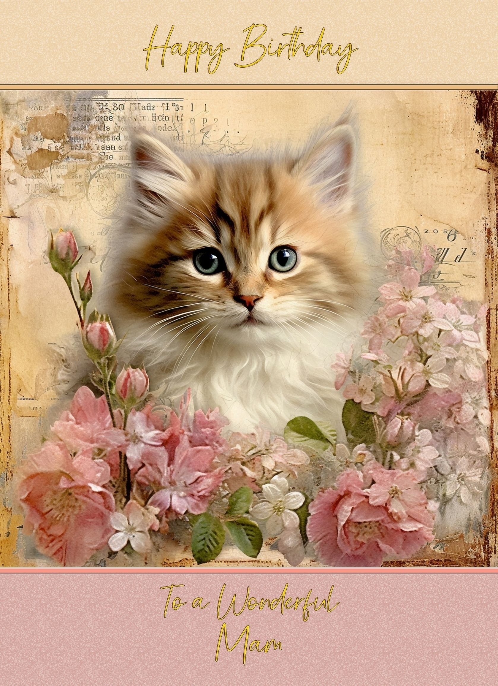 Cat Art Birthday Card for Mam (Design 1)