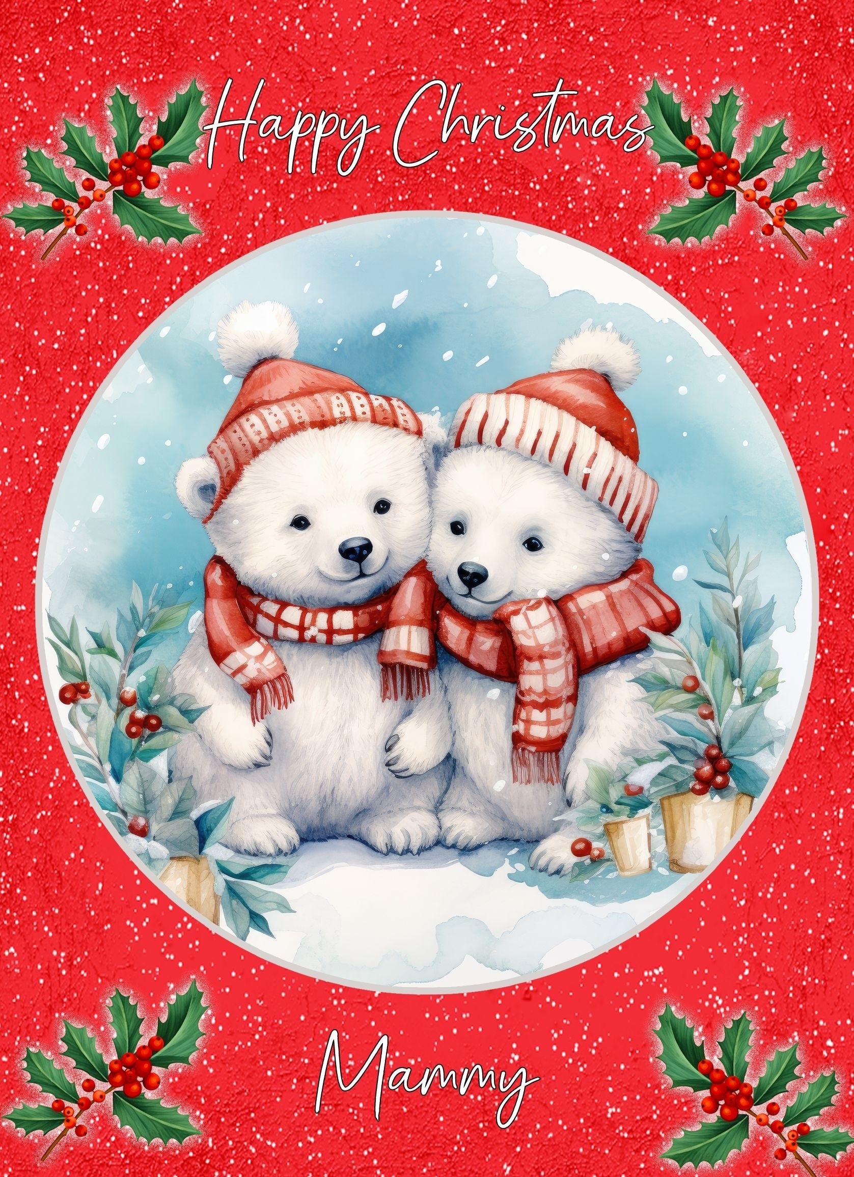 Christmas Card For Mammy (Globe, Polar Bear Couple)
