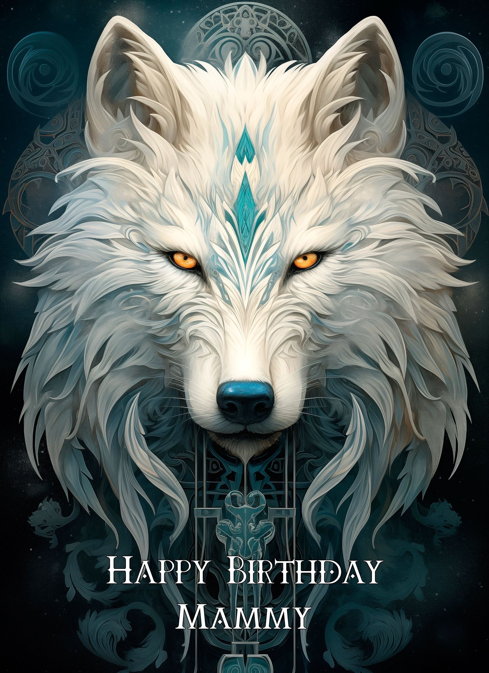 Tribal Wolf Art Birthday Card For Mammy (Design 1)