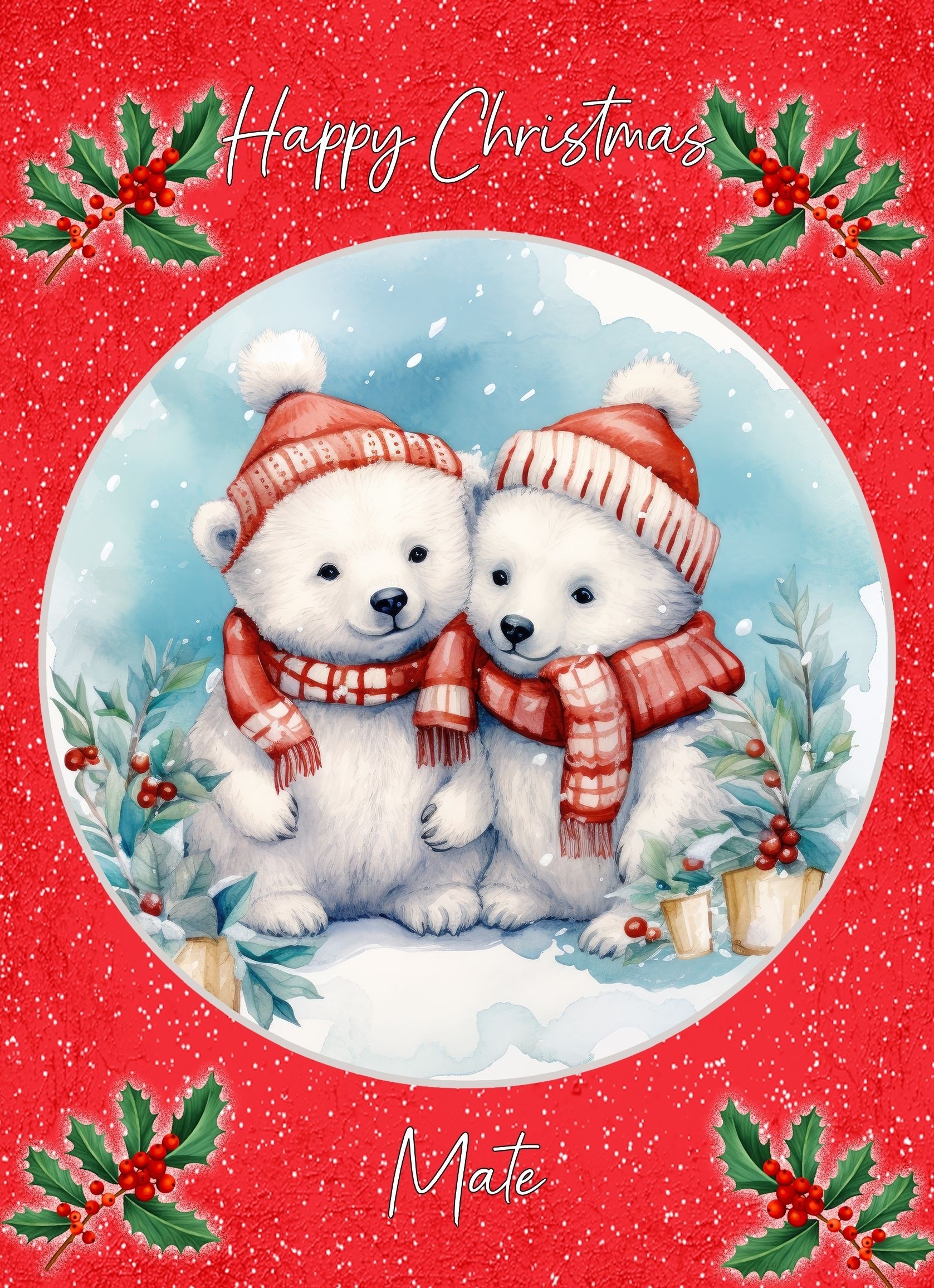Christmas Card For Mate (Globe, Polar Bear Couple)