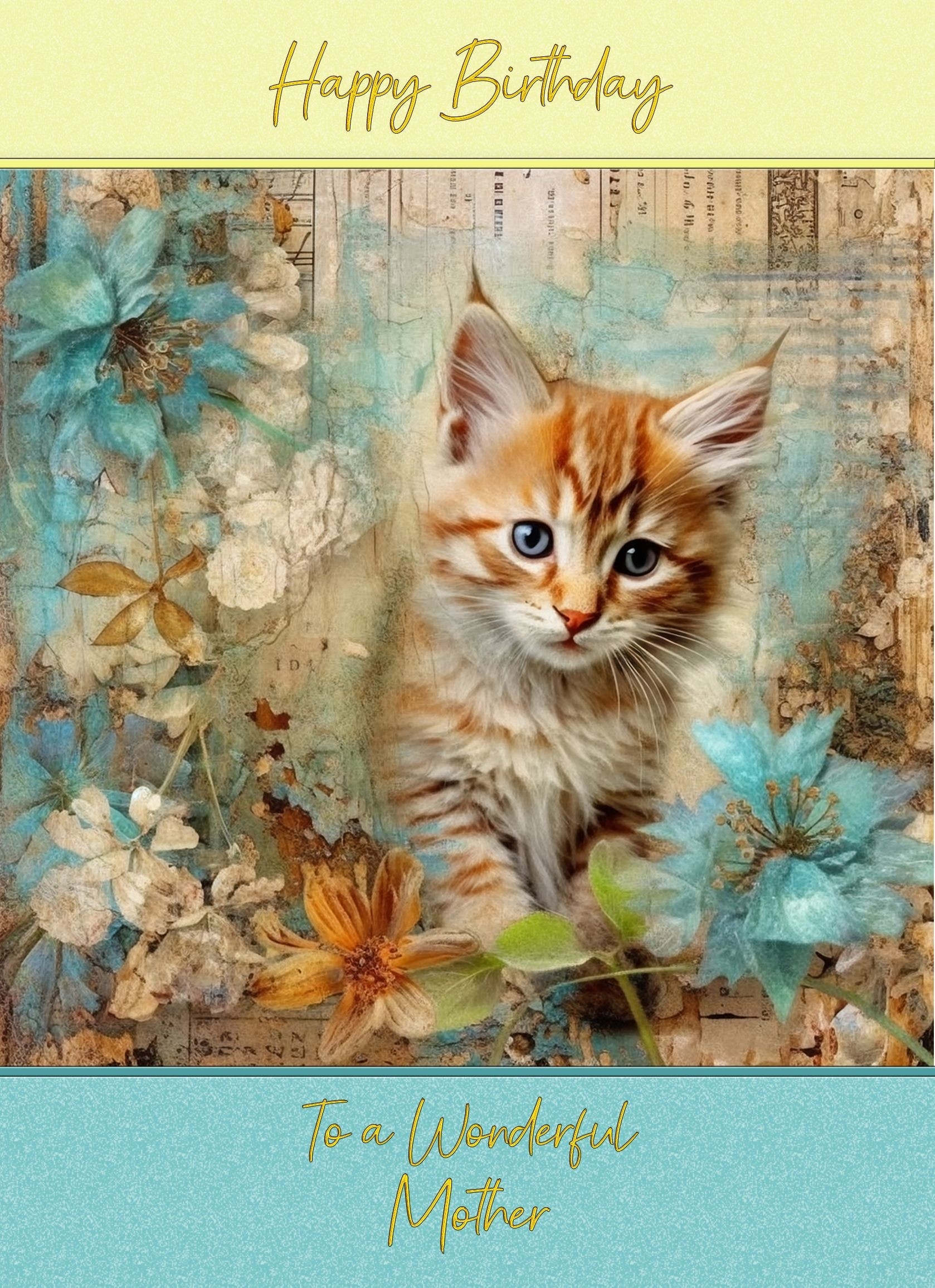 Cat Art Birthday Card for Mother (Design 5)