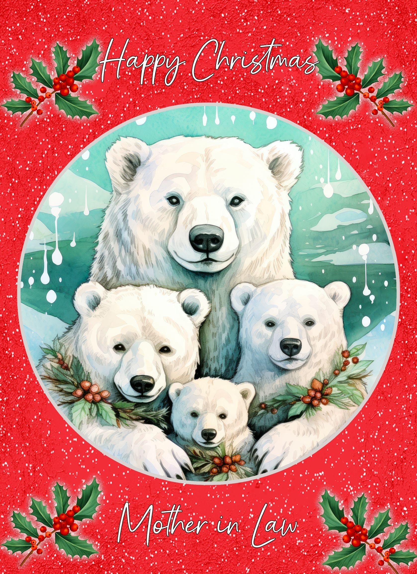 Christmas Card For Mother in Law (Globe, Polar Bear Family)