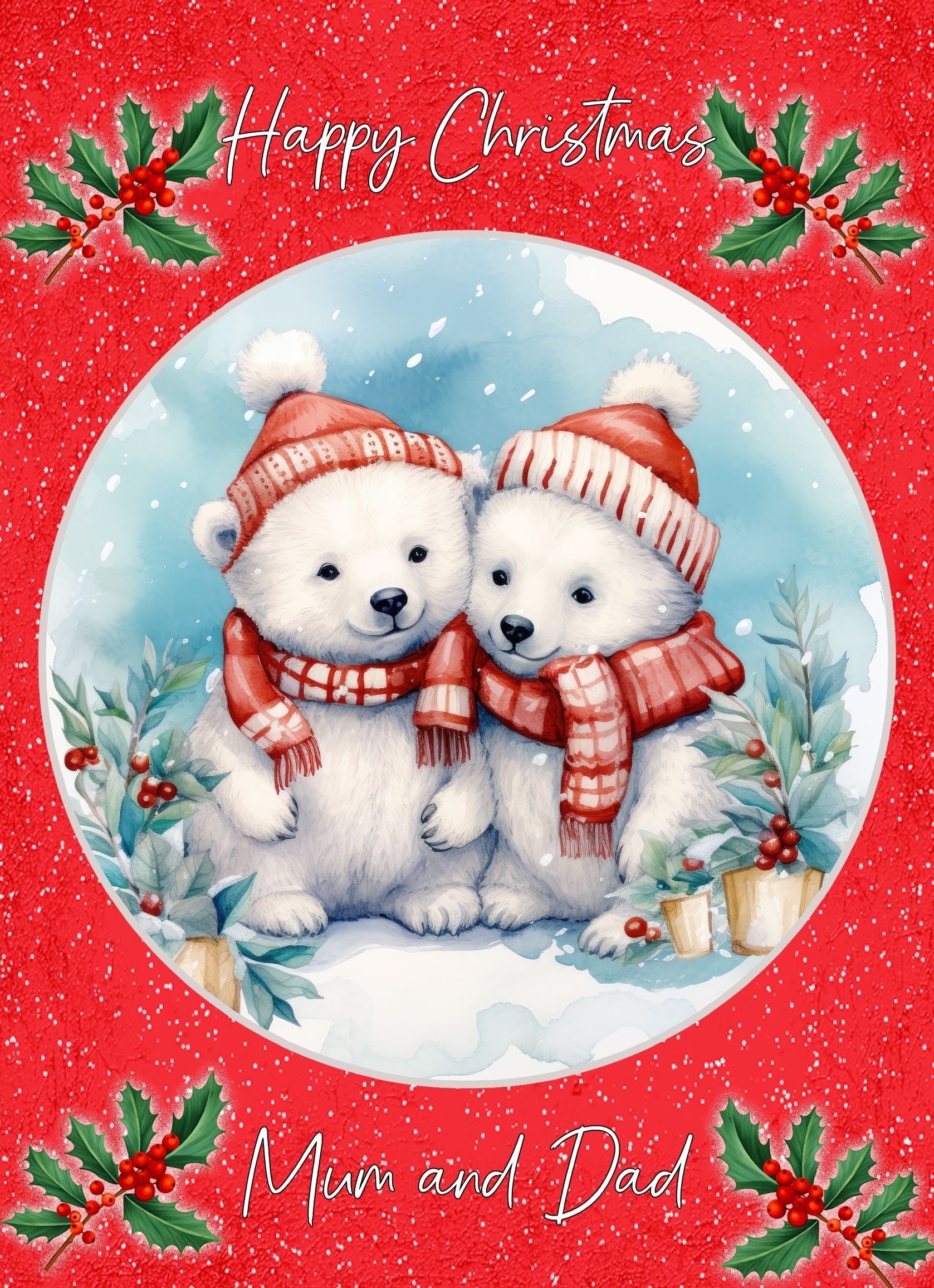 Christmas Card For Mum and Dad (Globe, Polar Bear Couple)
