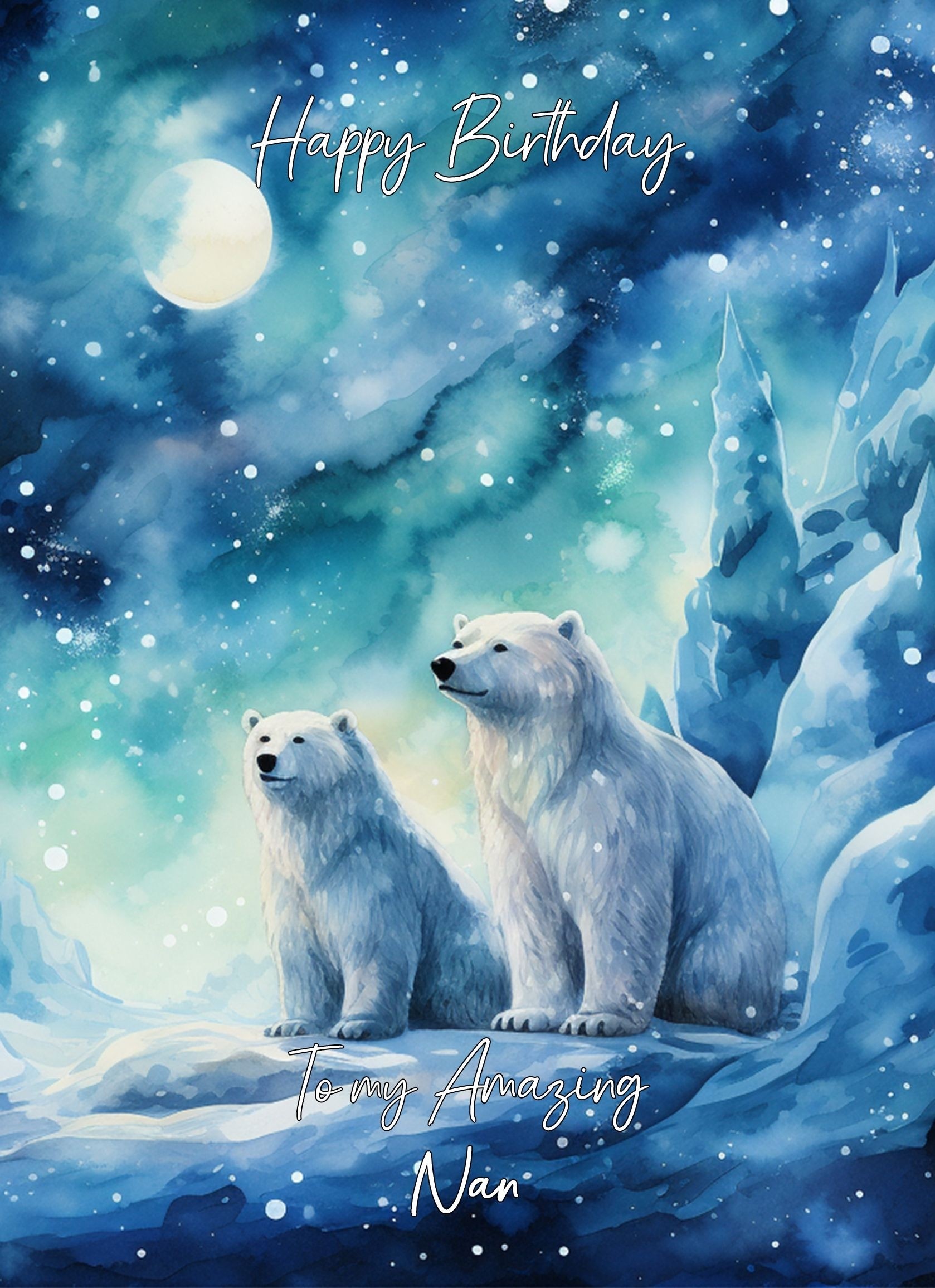 Polar Bear Art Birthday Card For Nan (Design 2)