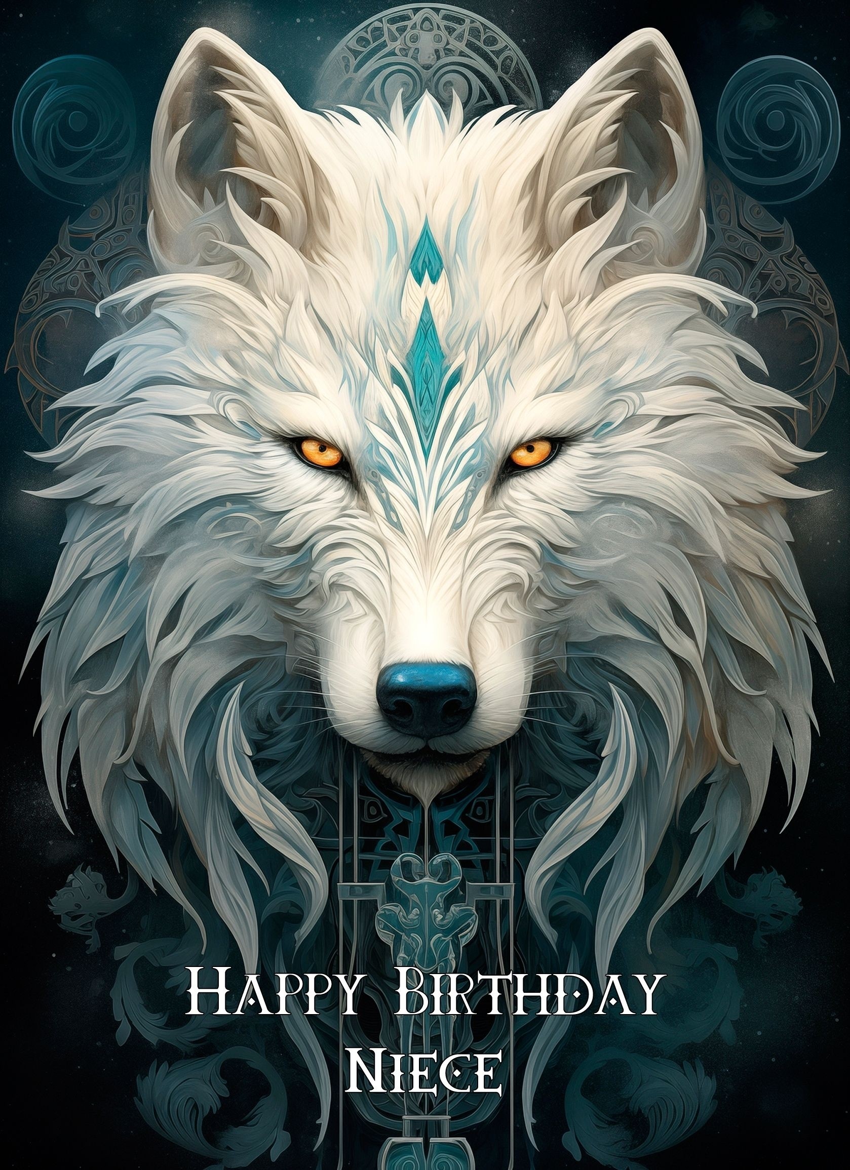 Tribal Wolf Art Birthday Card For Niece (Design 1)