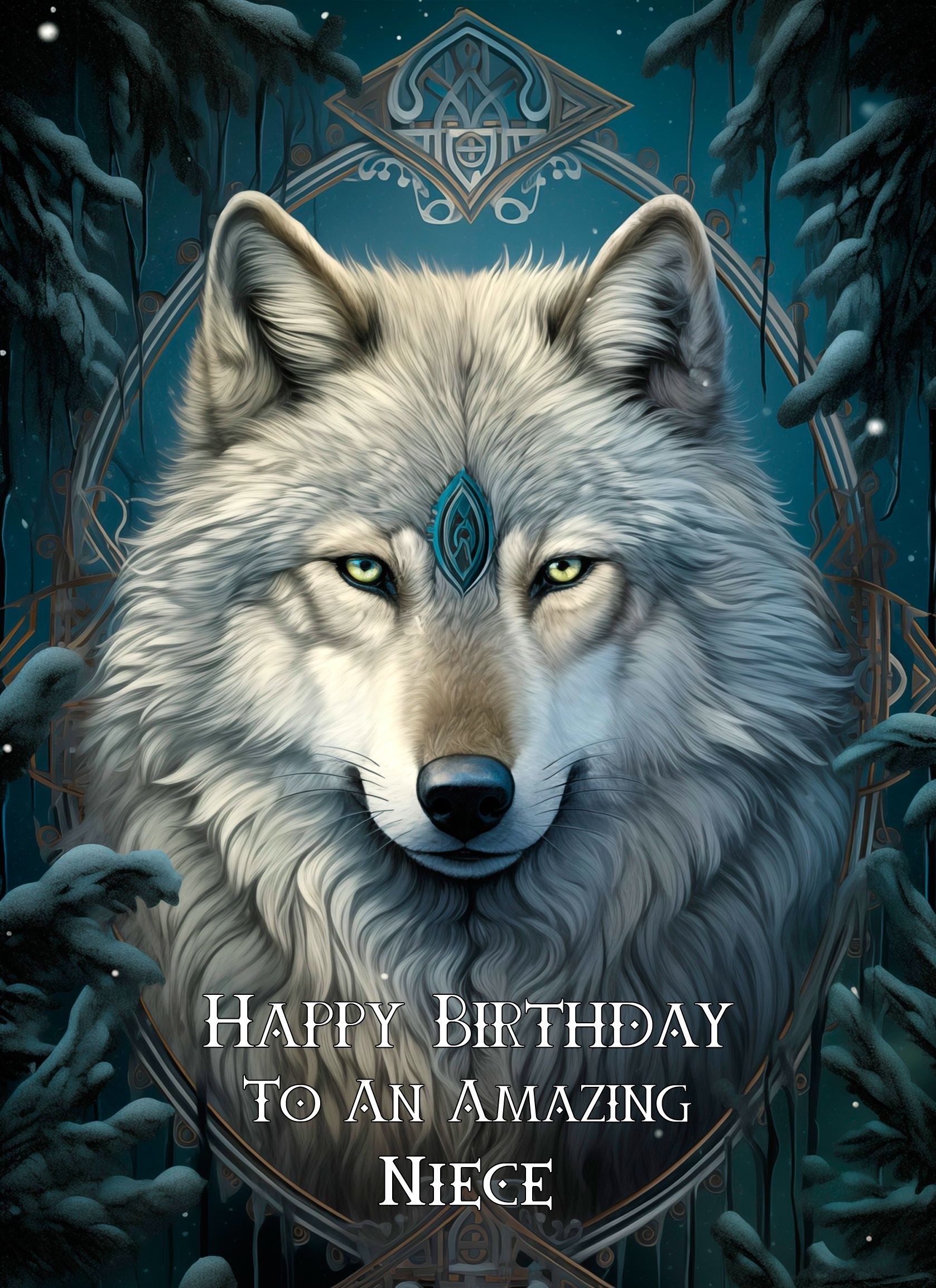 Tribal Wolf Art Birthday Card For Niece (Design 4)