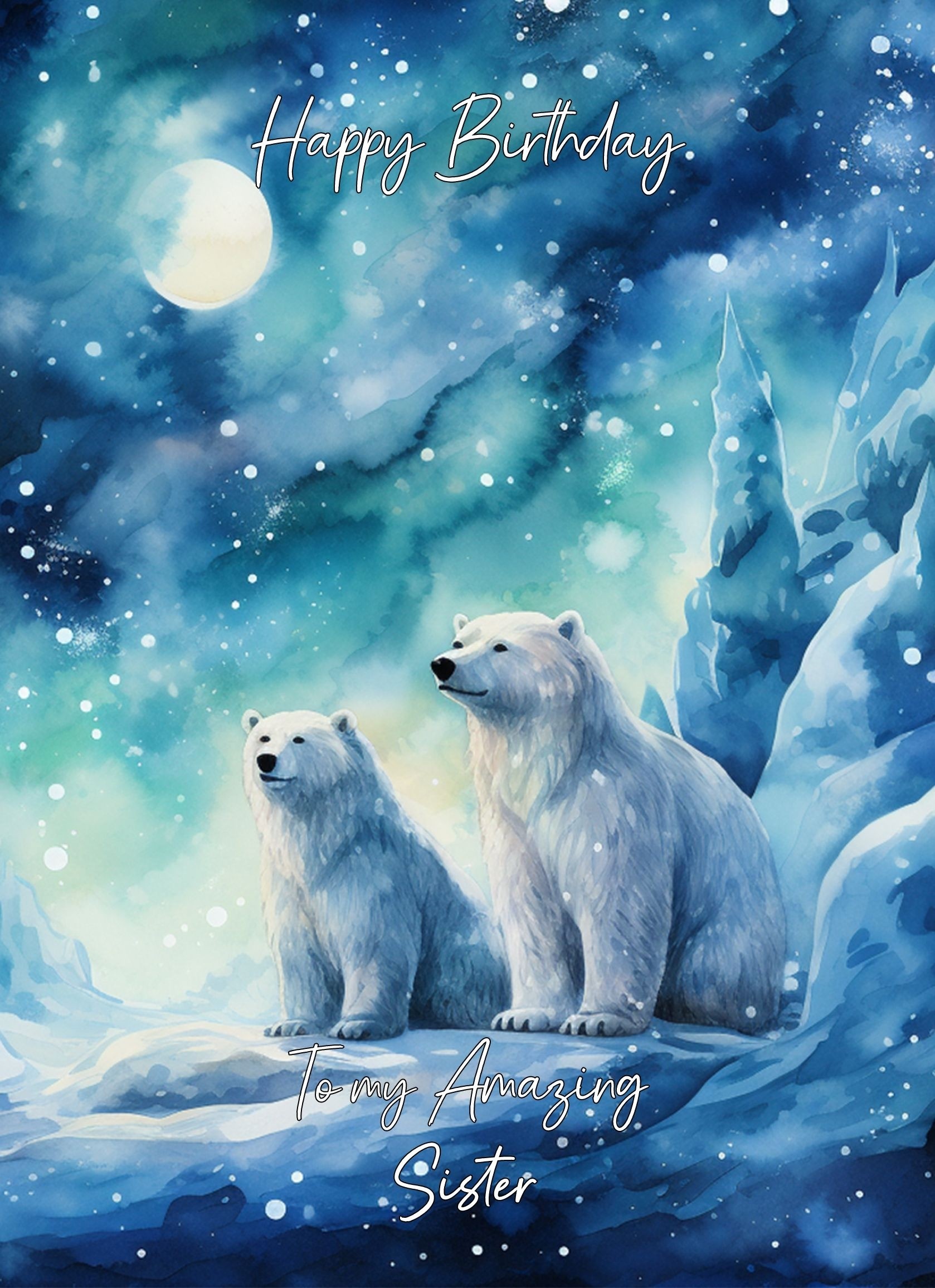 Polar Bear Art Birthday Card For Sister (Design 2)