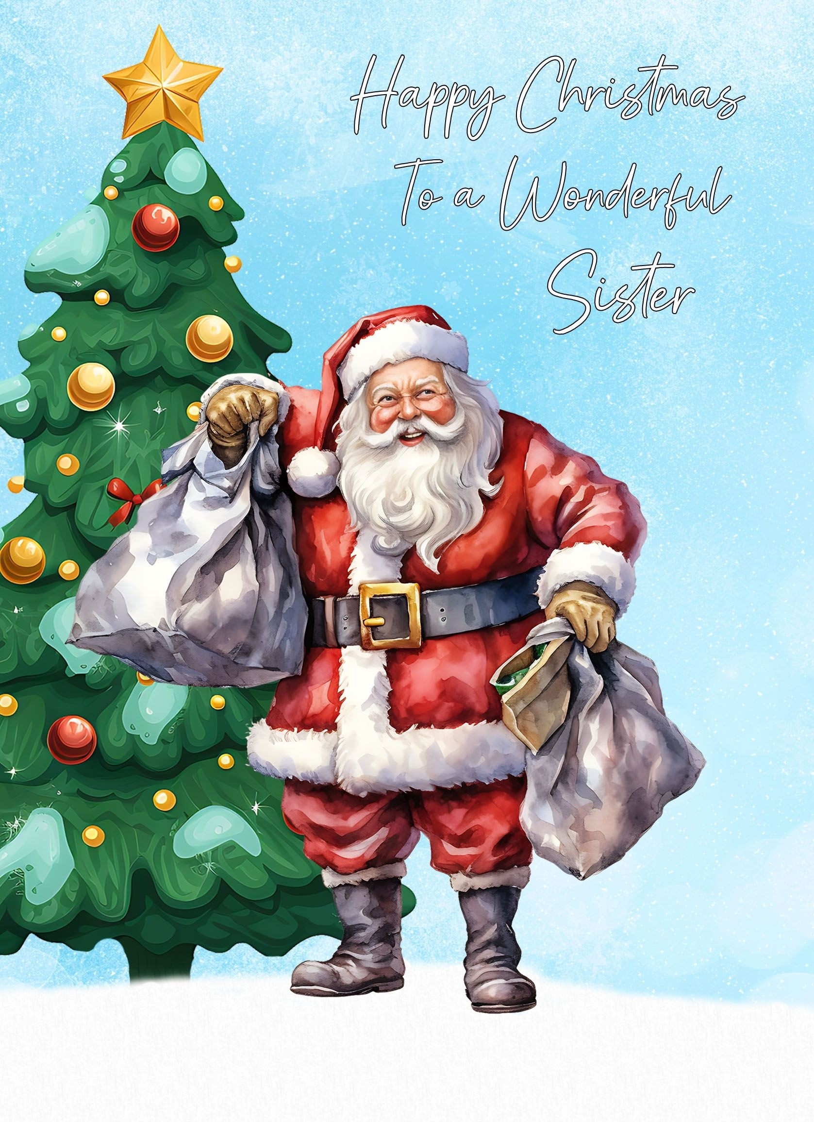 Christmas Card For Sister (Blue, Santa Claus)