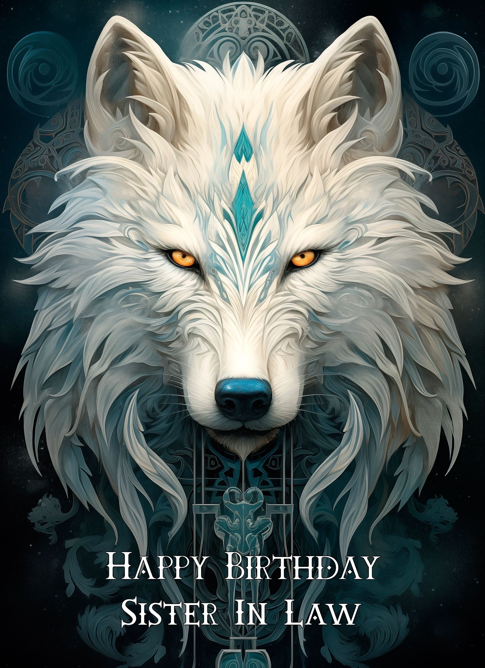 Tribal Wolf Art Birthday Card For Sister in Law (Design 1)