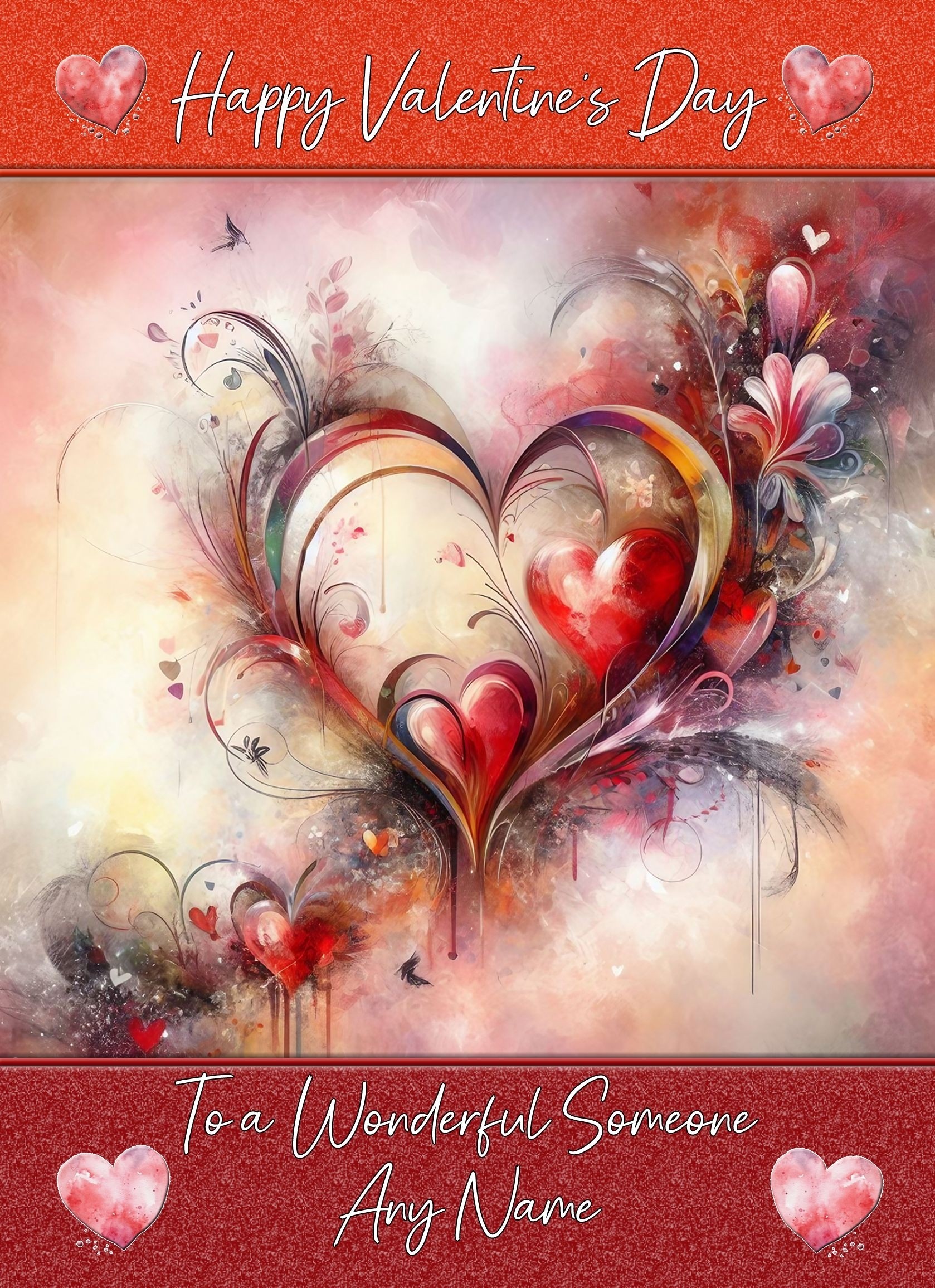 Personalised Valentines Day Card for Wonderful Someone (Heart Art, Design 4)