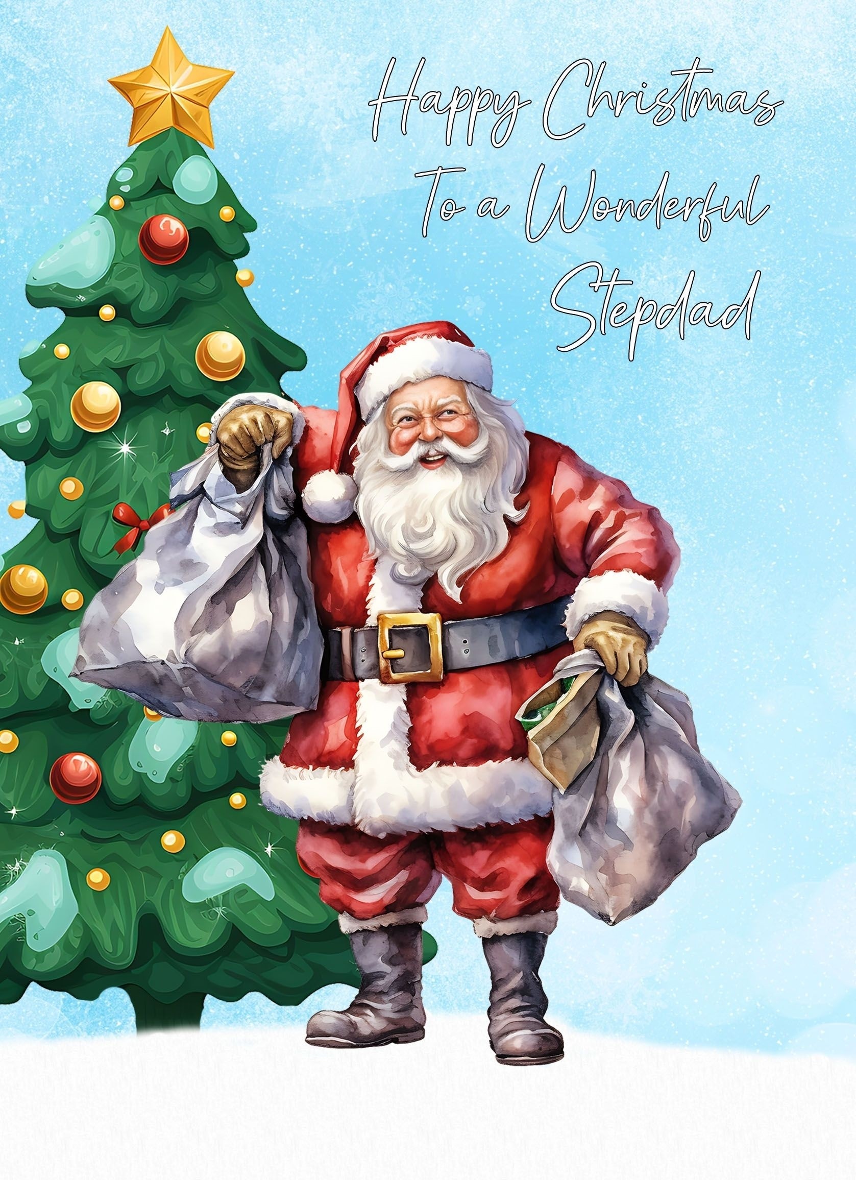 Christmas Card For Stepdad (Blue, Santa Claus)