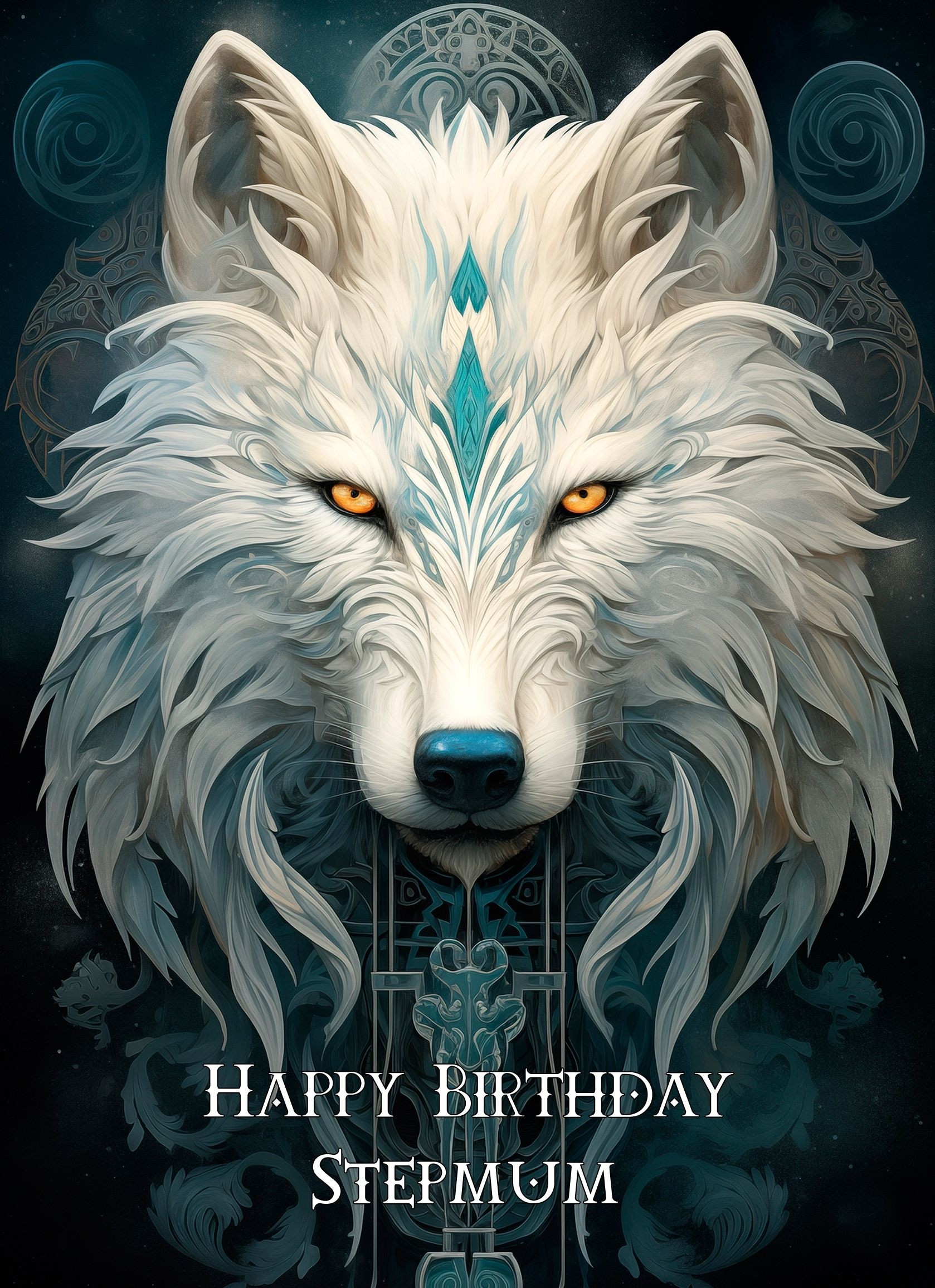 Tribal Wolf Art Birthday Card For Stepmum (Design 1)