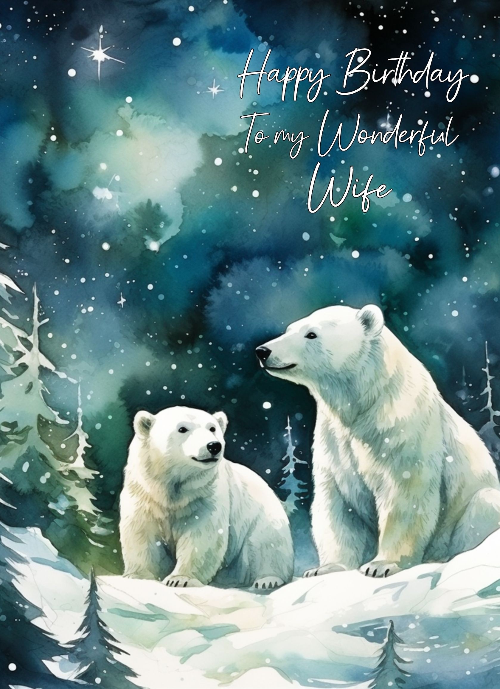 Polar Bear Art Birthday Card For Wife (Design 4)