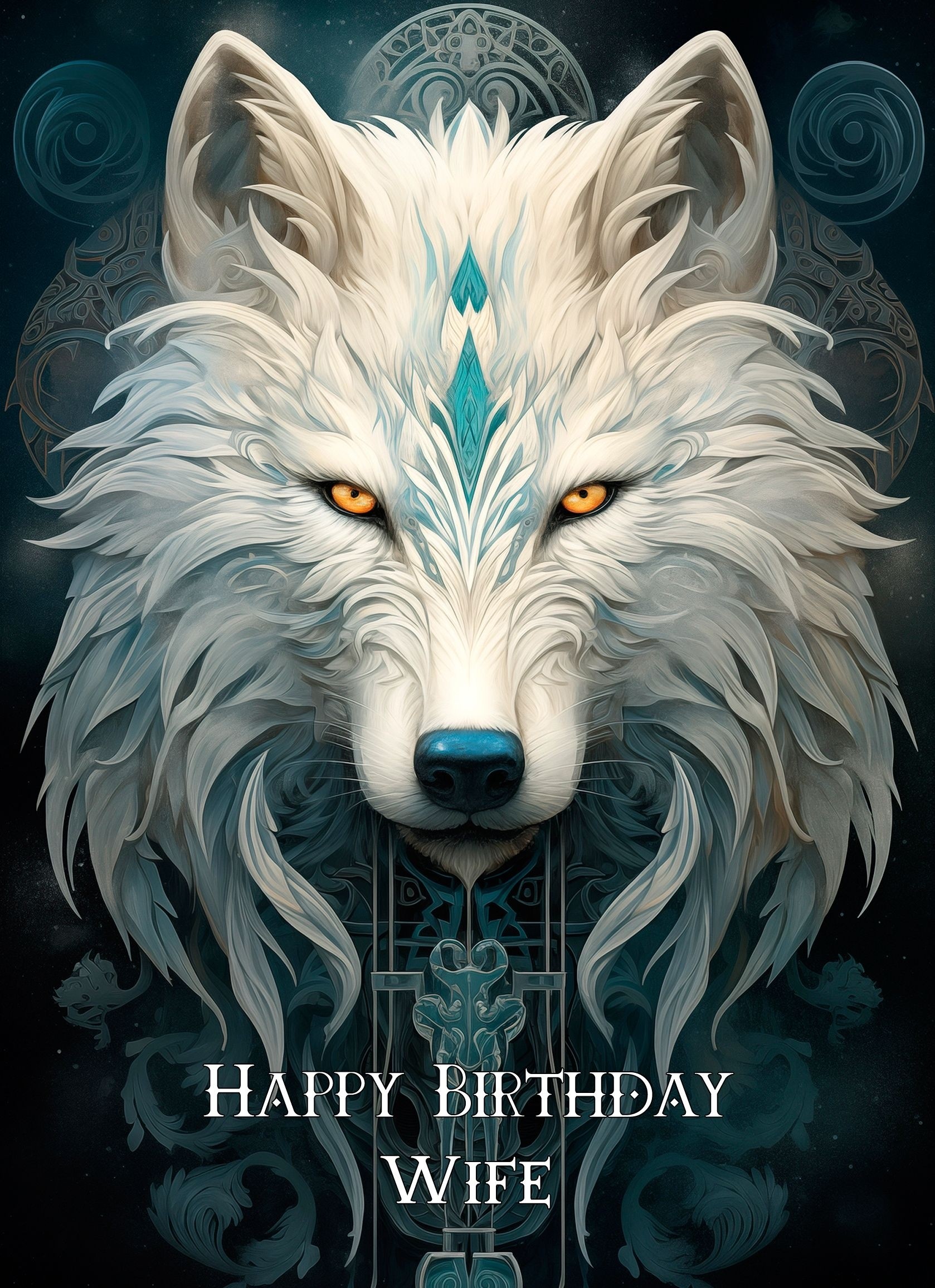 Tribal Wolf Art Birthday Card For Wife (Design 1)
