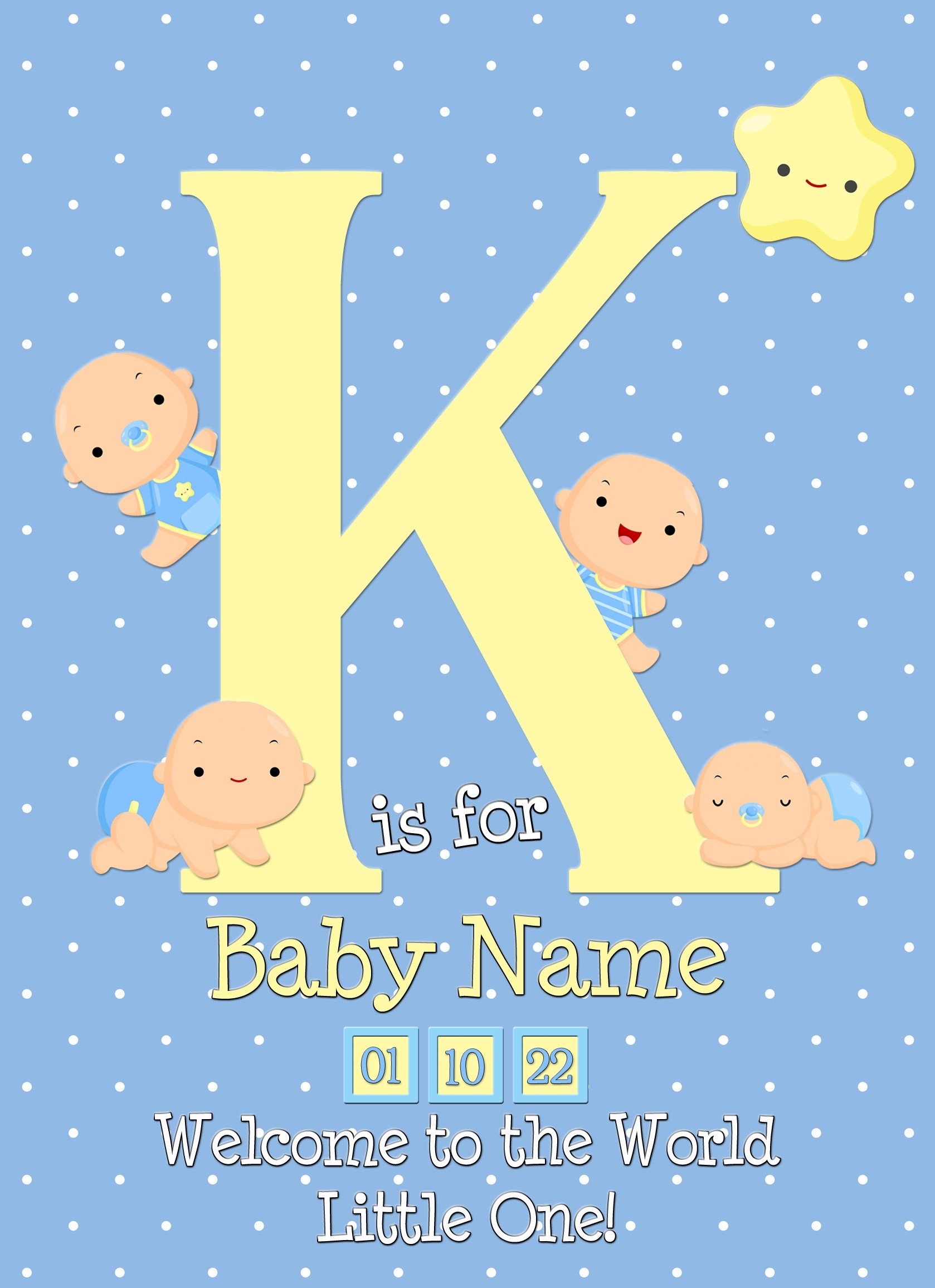 Personalised Baby Boy Birth Greeting Card (Name Starting With 'K')