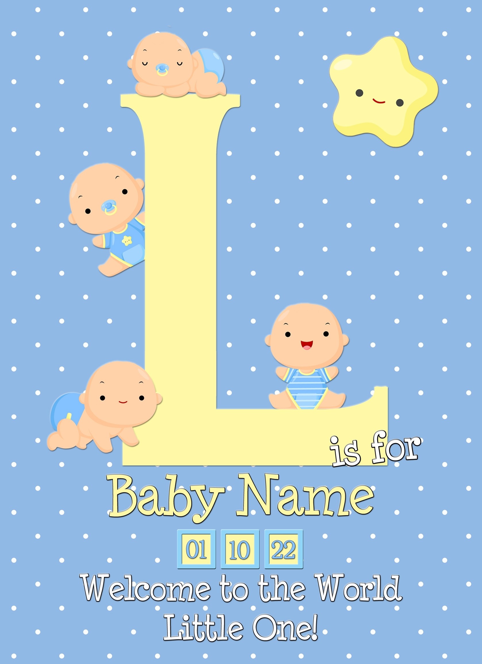 Personalised Baby Boy Birth Greeting Card (Name Starting With 'L')