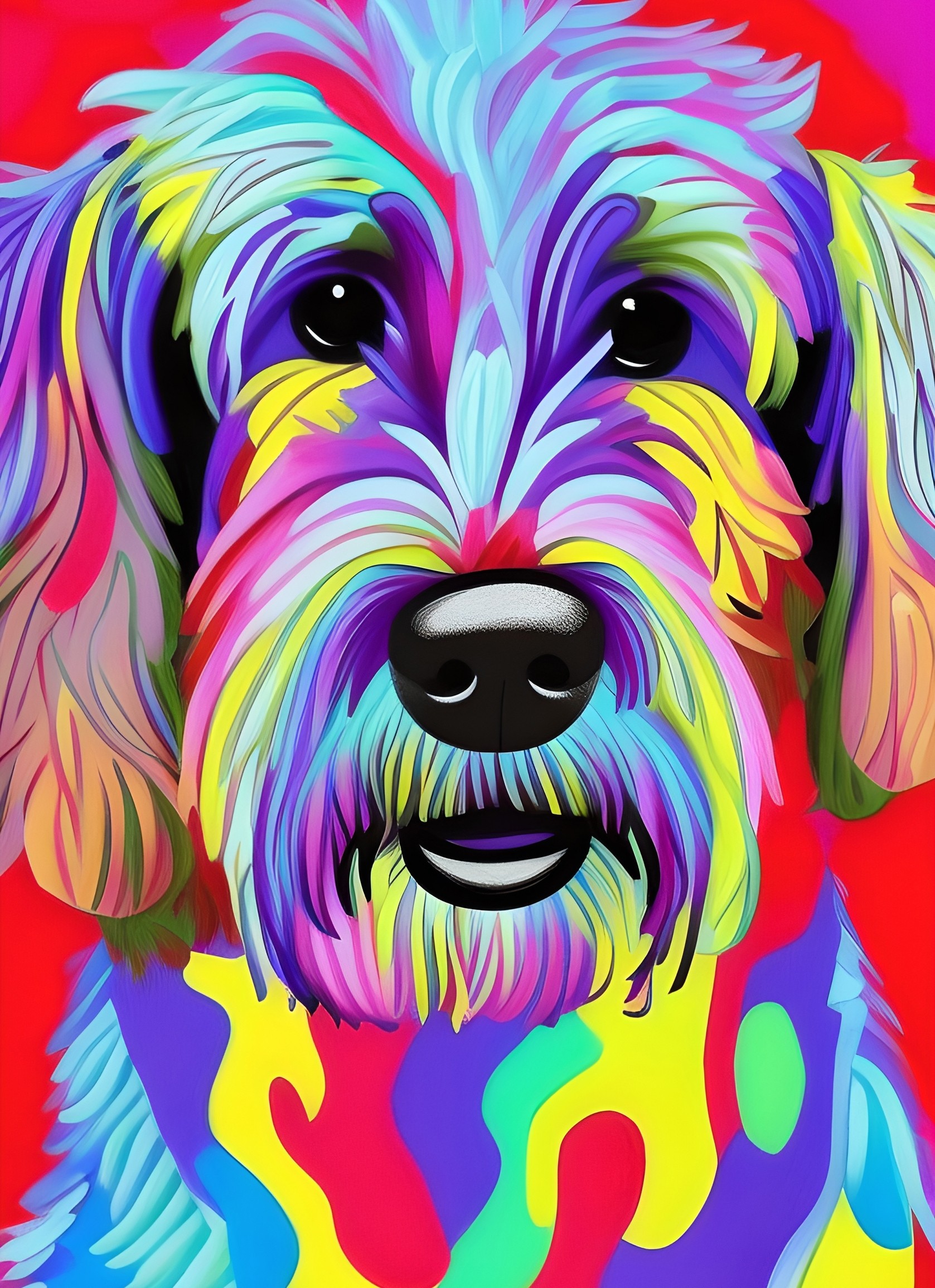 Labradoodle Dog Colourful Abstract Art Blank Greeting Card