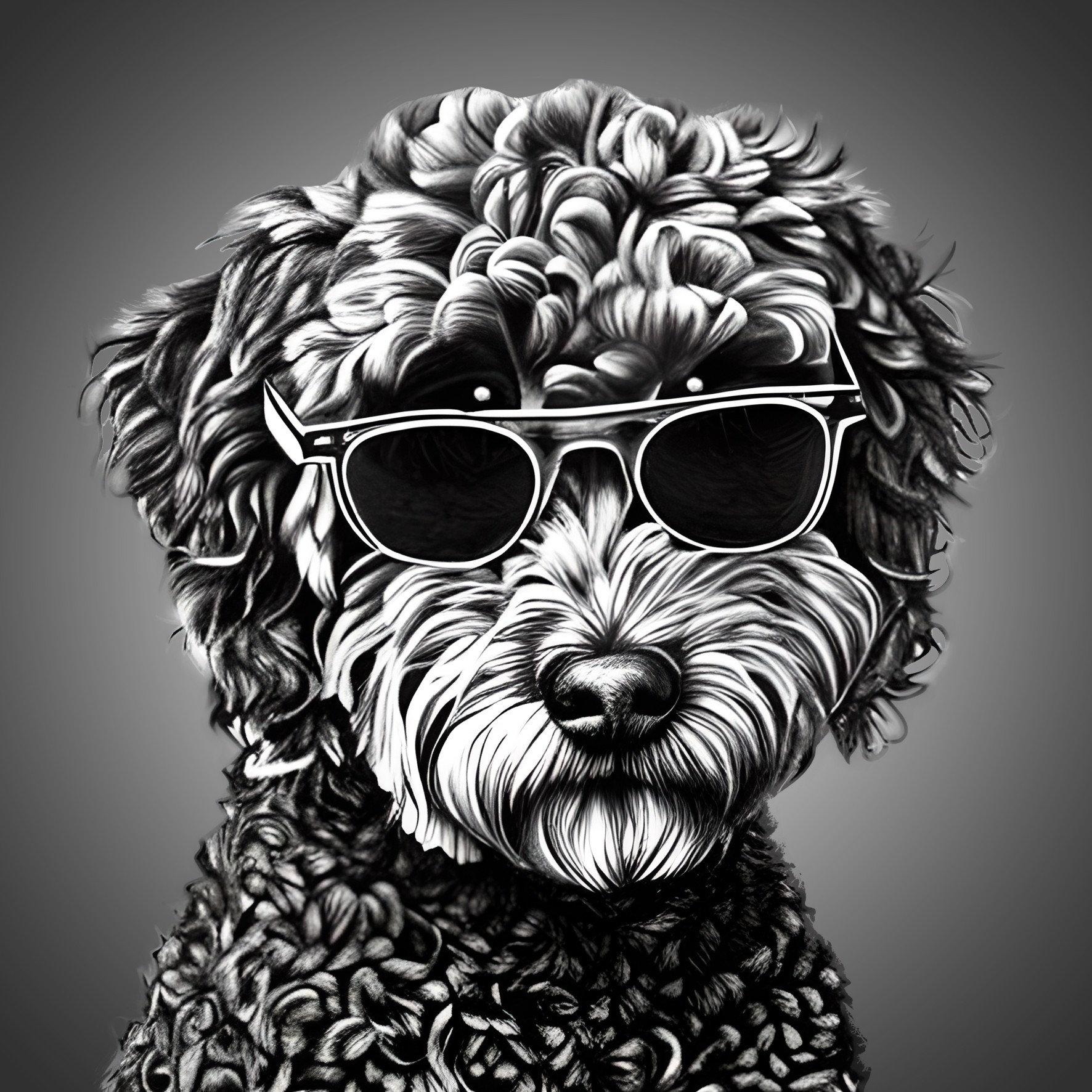 Labradoodle Funny Black and White Art Blank Card (Spexy Beast)