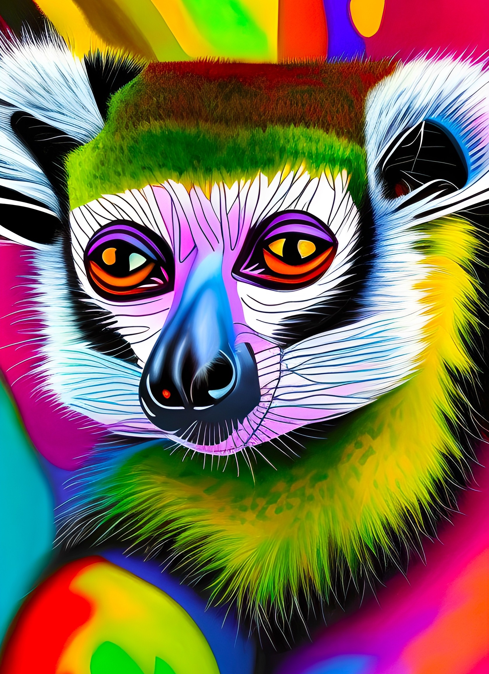 Lemur Animal Colourful Abstract Art Blank Greeting Card