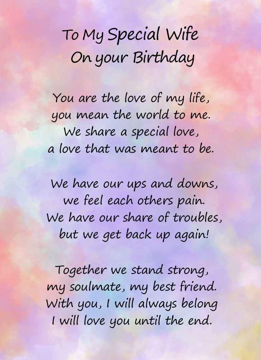 Romantic Birthday Verse Poem Card (Special Wife) Personalised Cards & Gifts